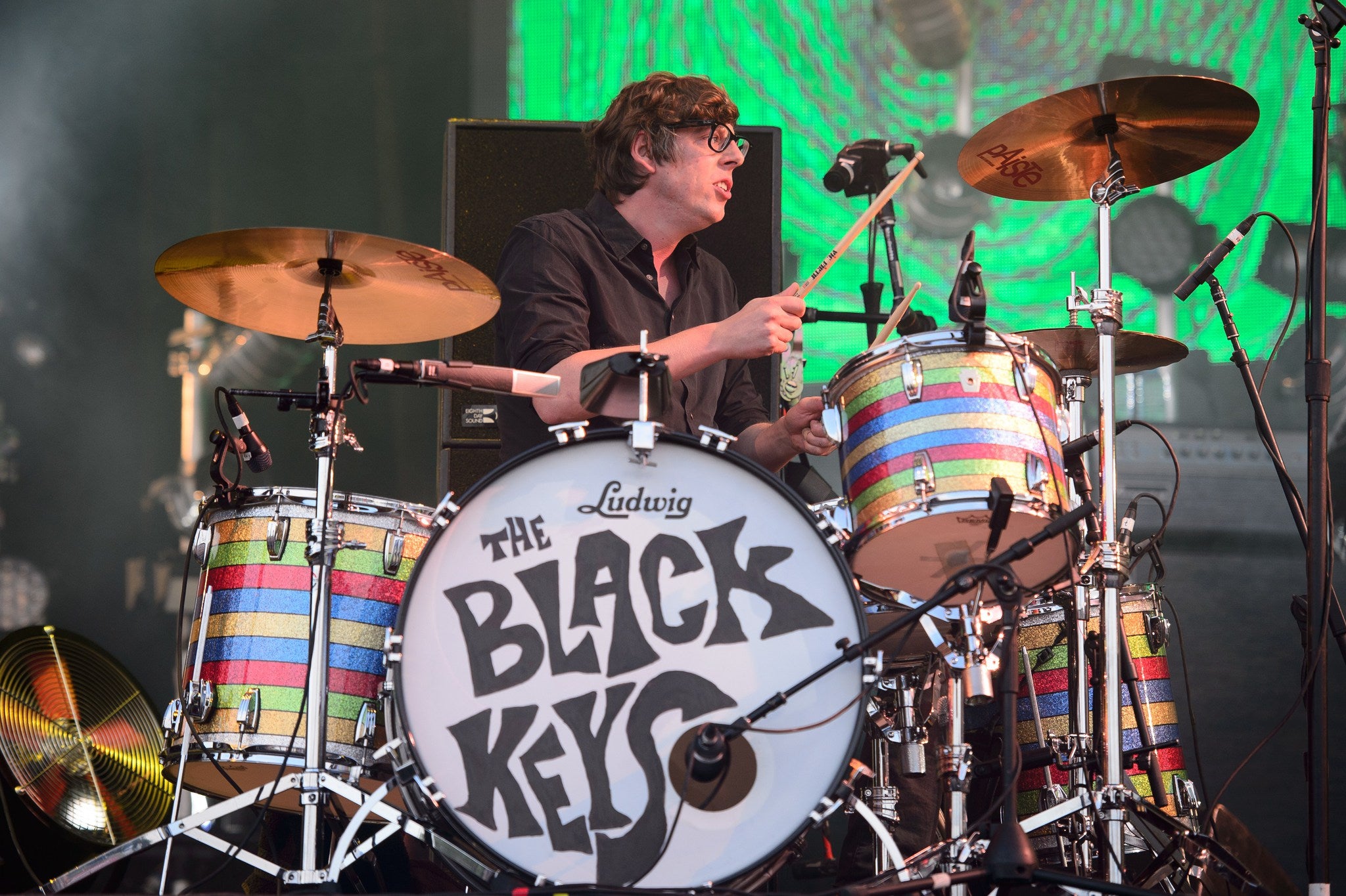 Patrick Carney of US group The Black Keys performs on the Pyramid Stage