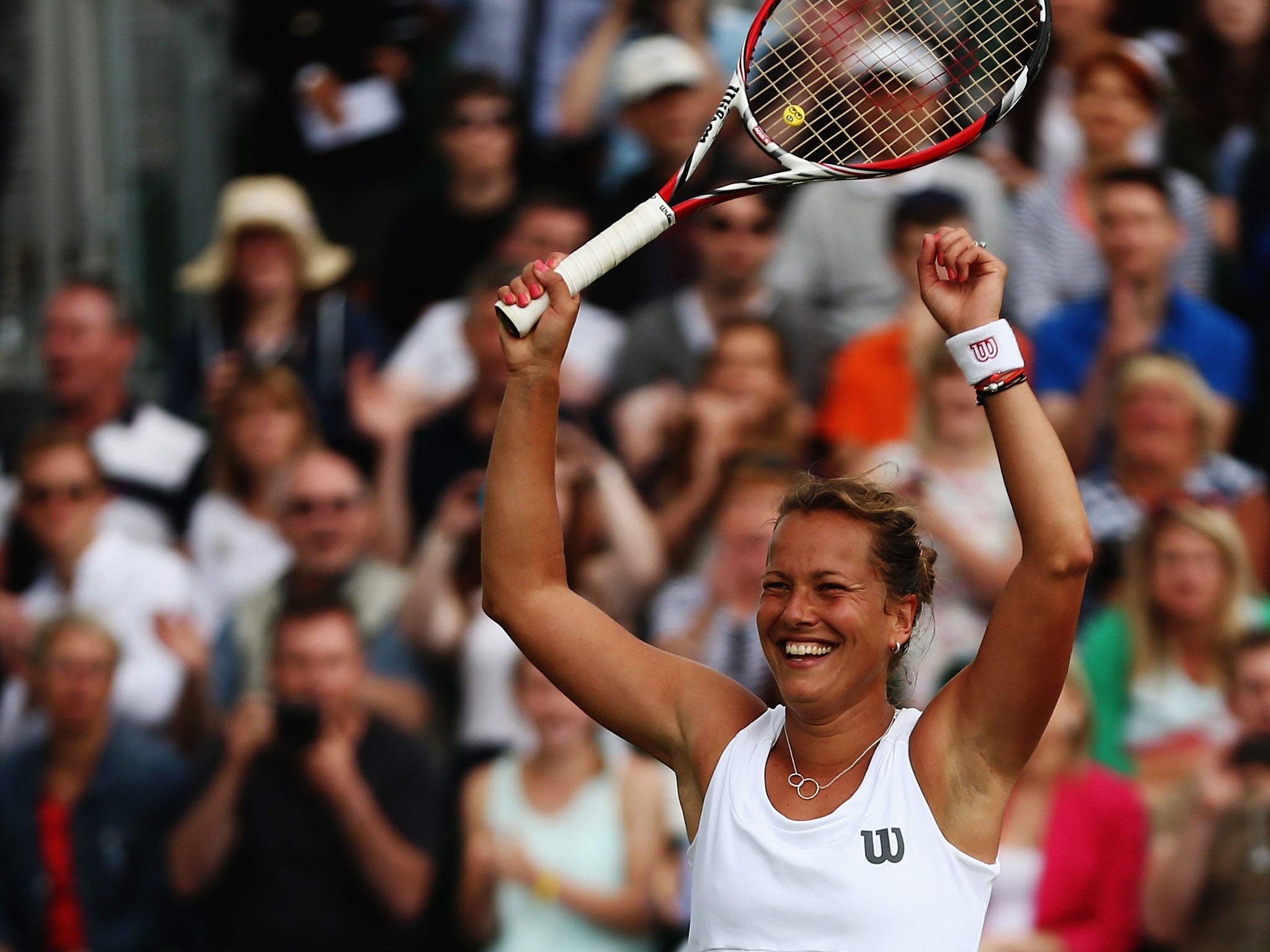 Barbora Zahlavova Strycova celebrates here victory