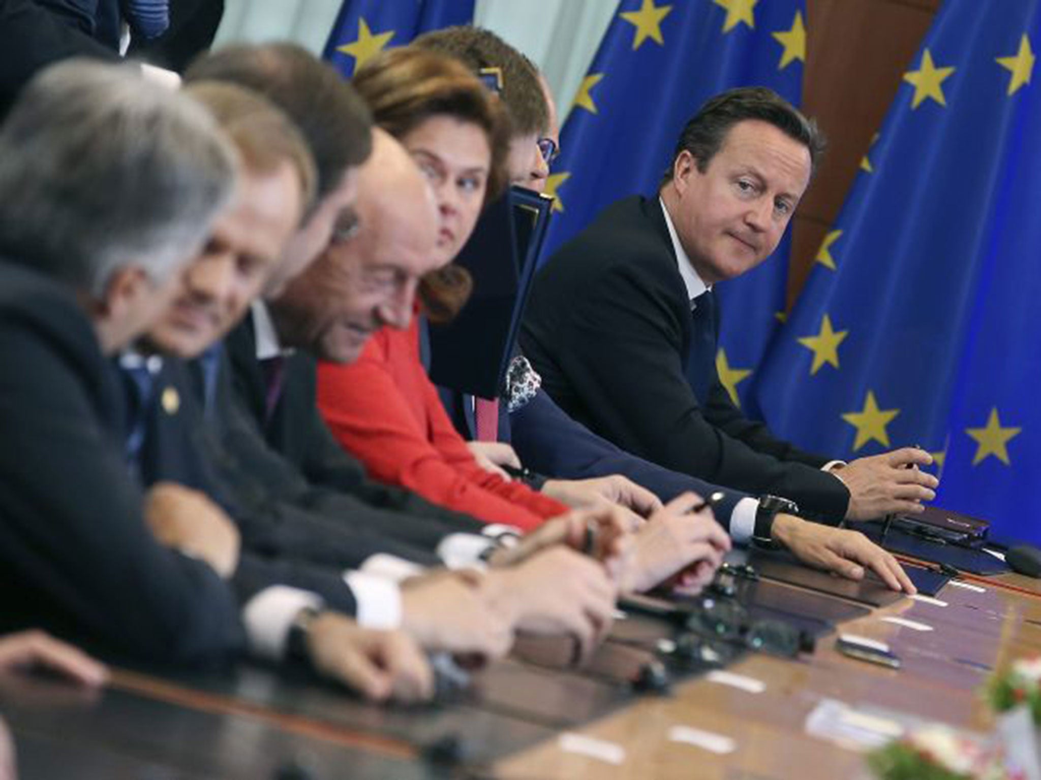 Cameron at the EU summit last week: he was doomed to try and fail in his mission to block the appointment of Juncker