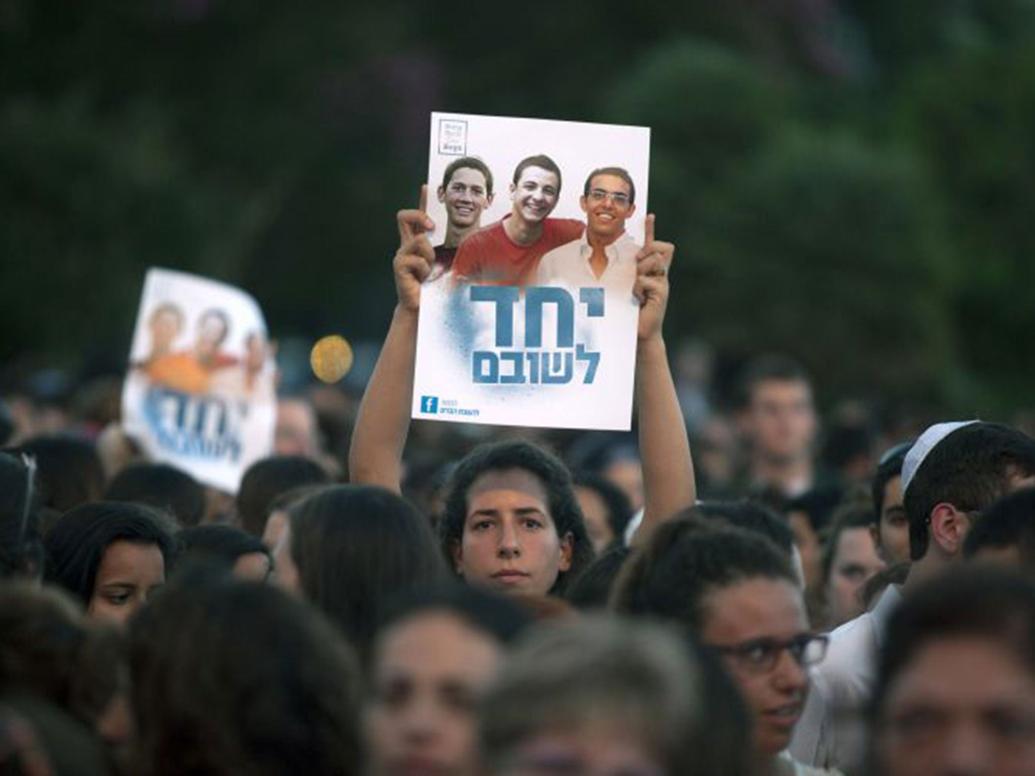 The alleged kidnapping of the three boys, which the Israeli government blamed on Hamas, led to mass rallies in Tel Aviv and elsewhere