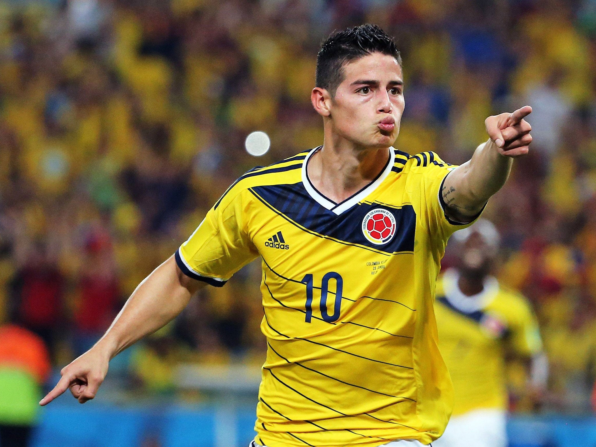 Colombia's James Rodriguez celebrates one of his goals