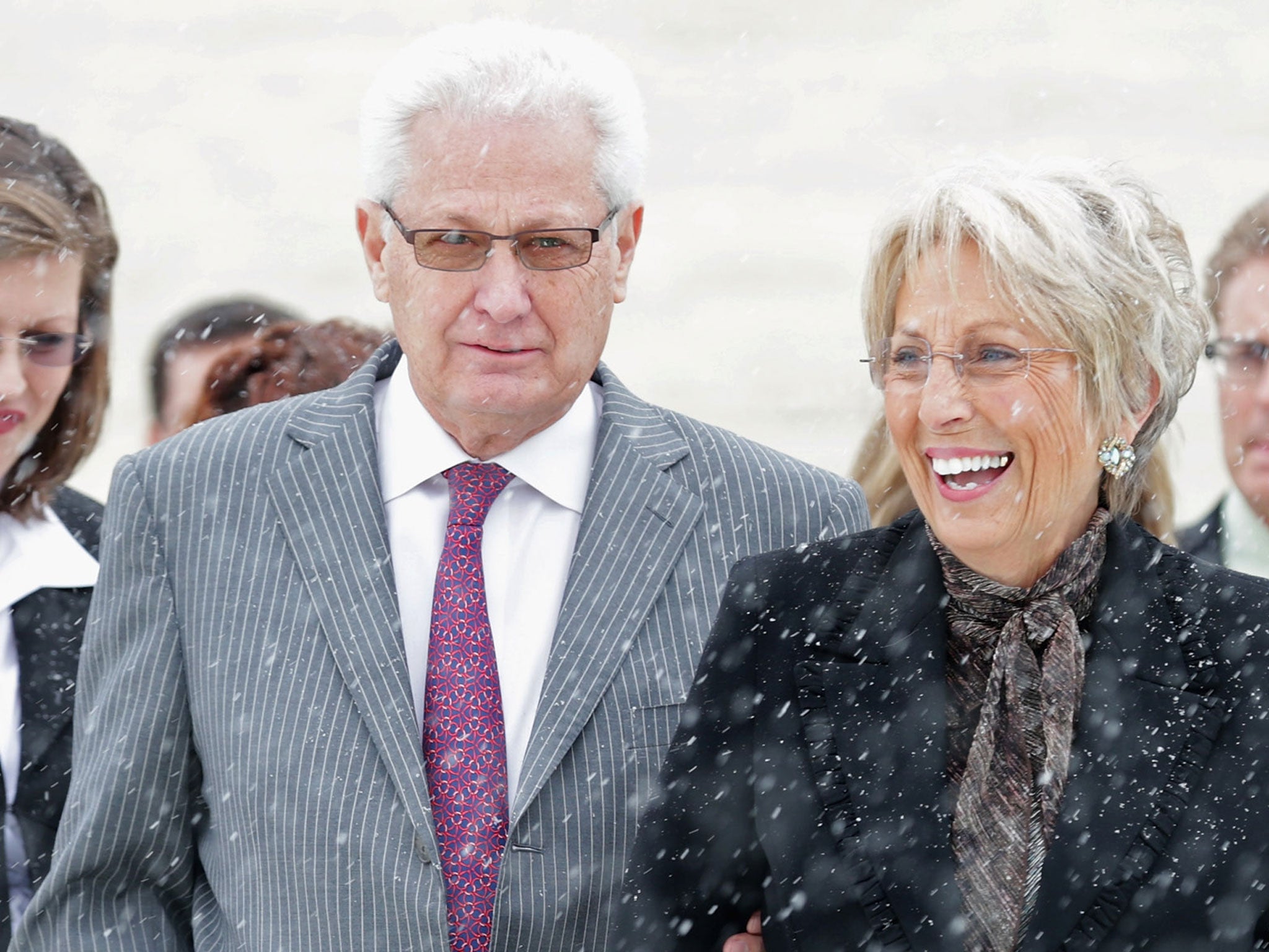 Hobby Lobby co-founders David Green and Barbara Green leave the US Supreme Court