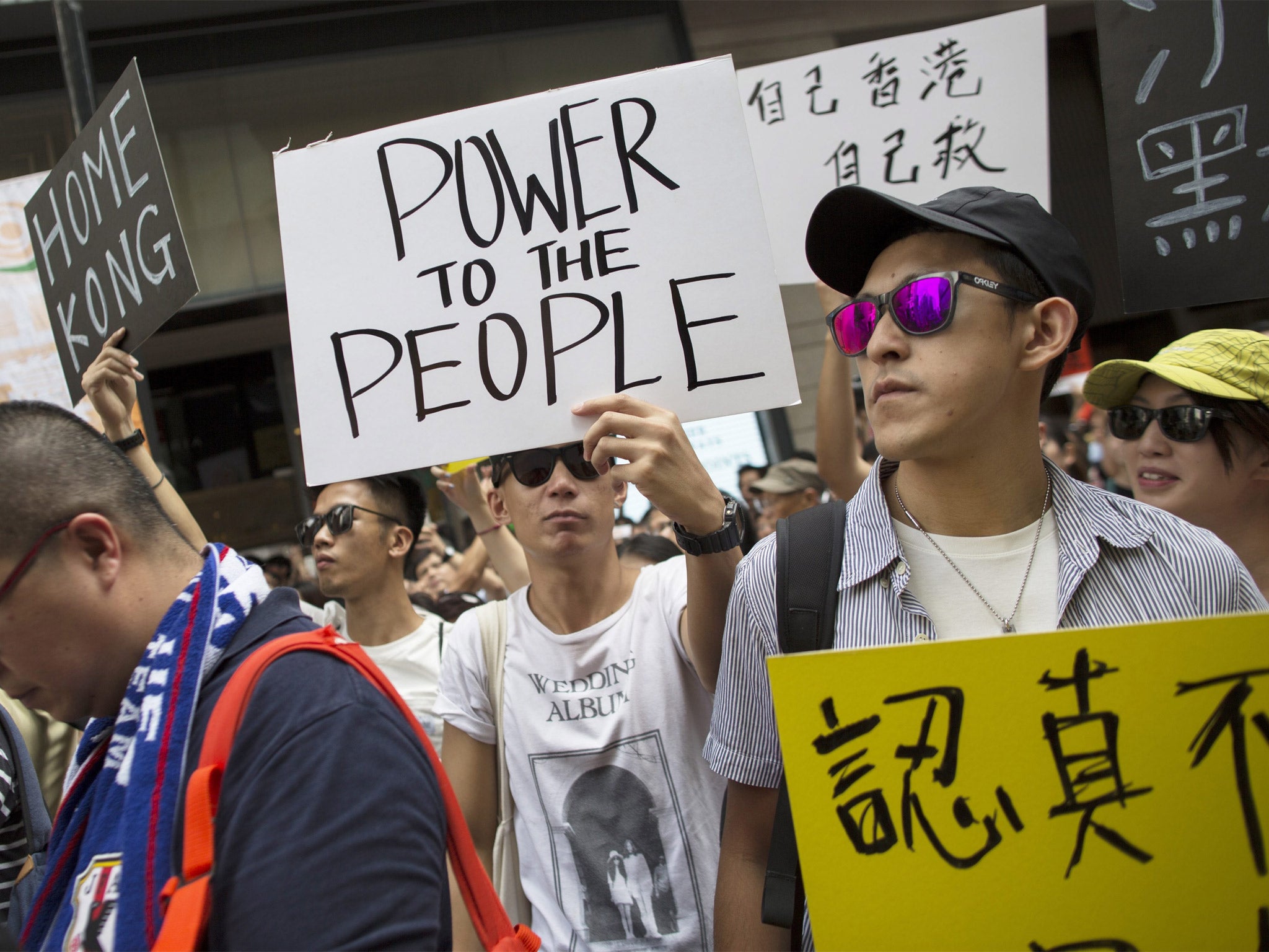 Protesters take part in a pro-democracy rally in Hong Kong