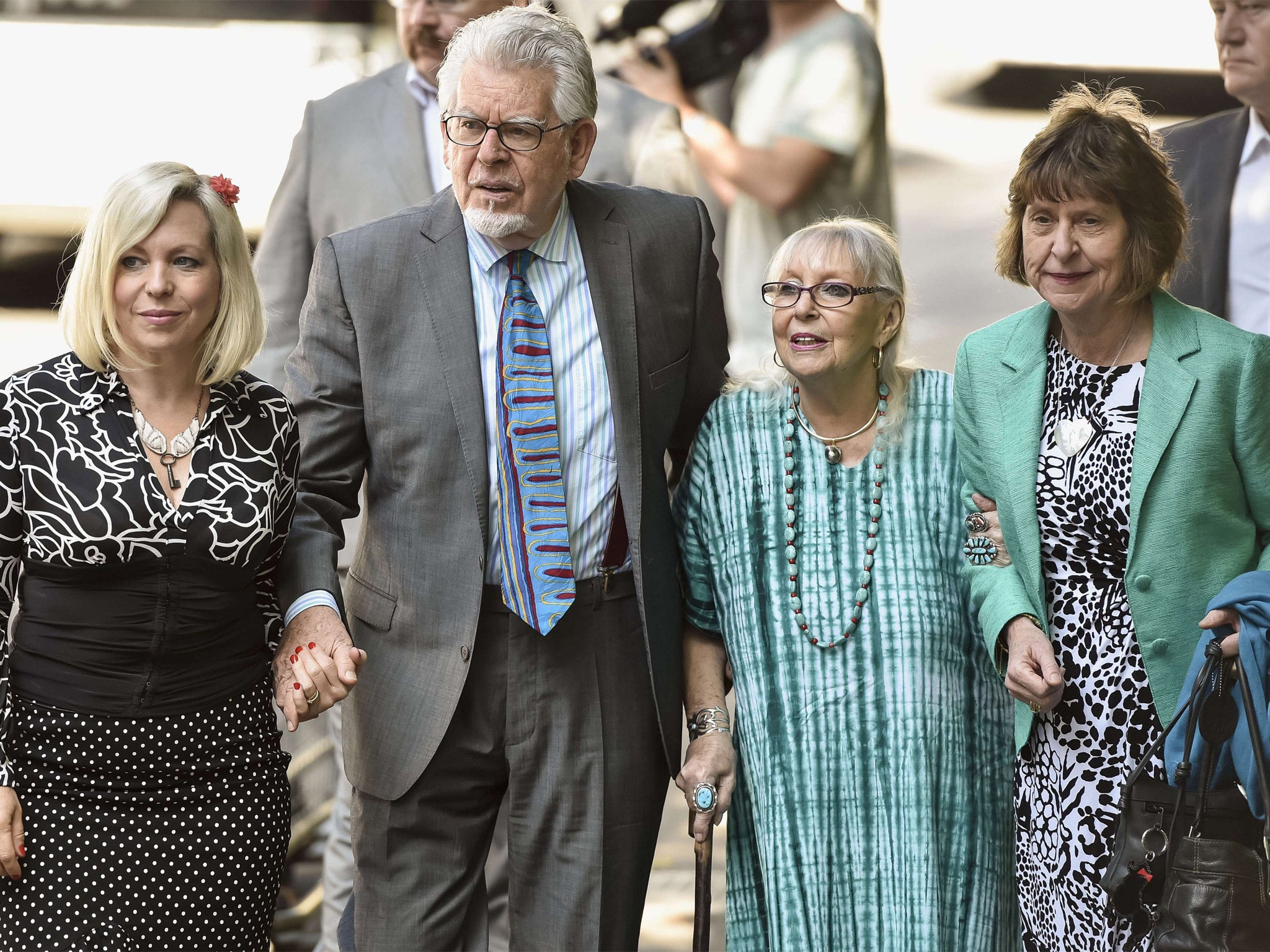 Rolf Harris was supported throughout the trial by his daughter, Bindi (left); wife Alwen and niece Jenny (right)