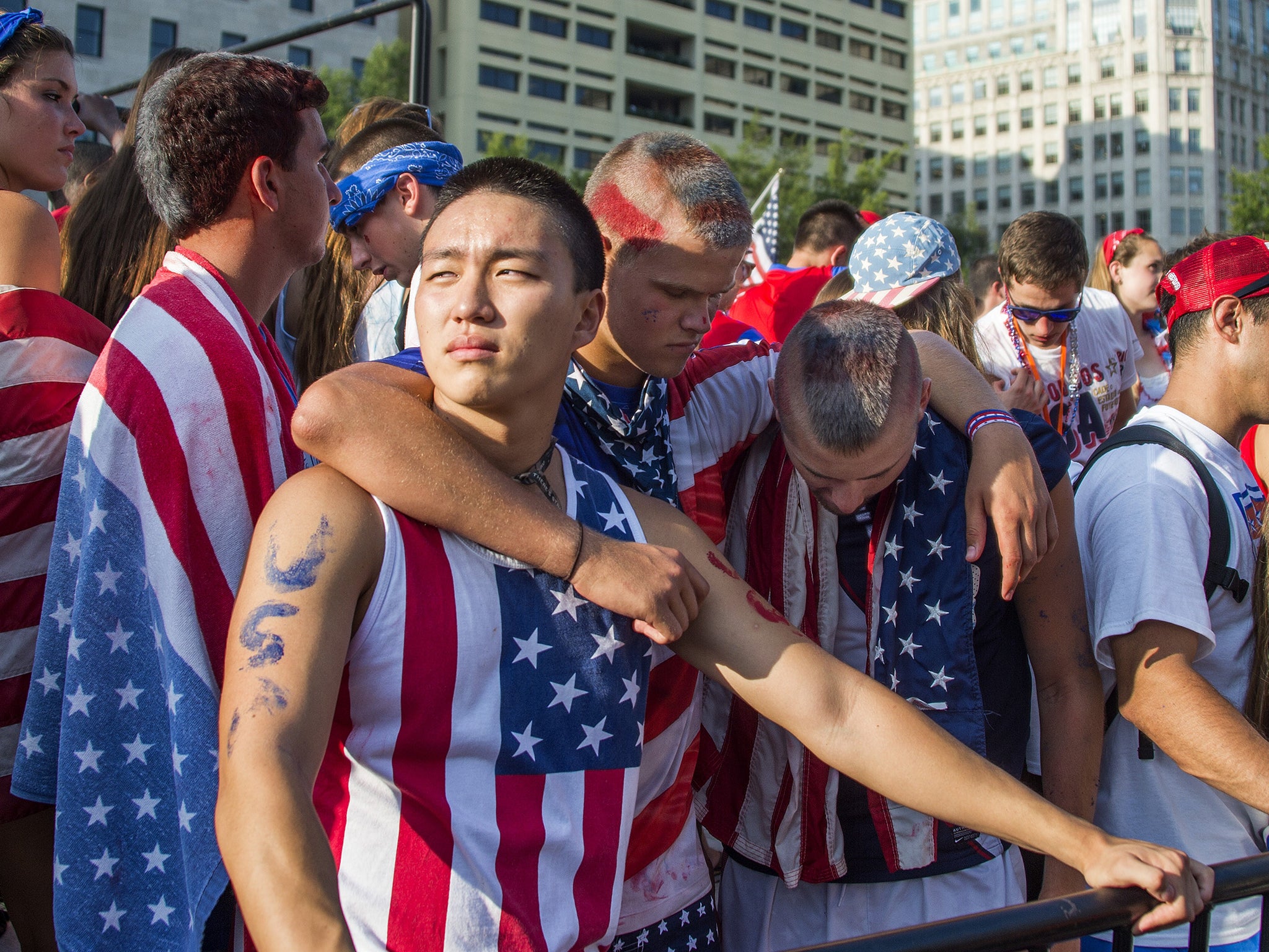 Dejected USA fans following their team's defeat to Belgium
