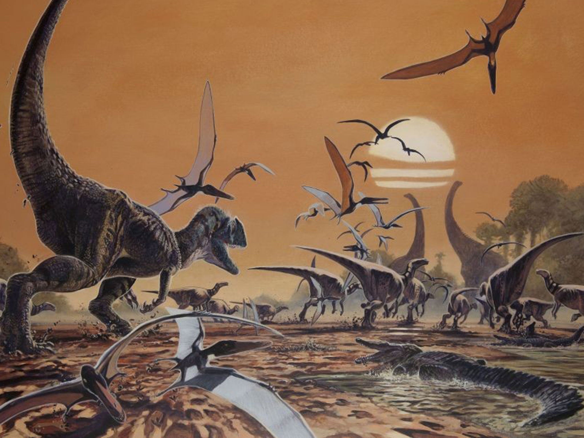 A scene reconstruction during the Early Cretaceous, represented by fossils found on the Isle of Wight taken from the book, Dinosaurs Of The British Isles