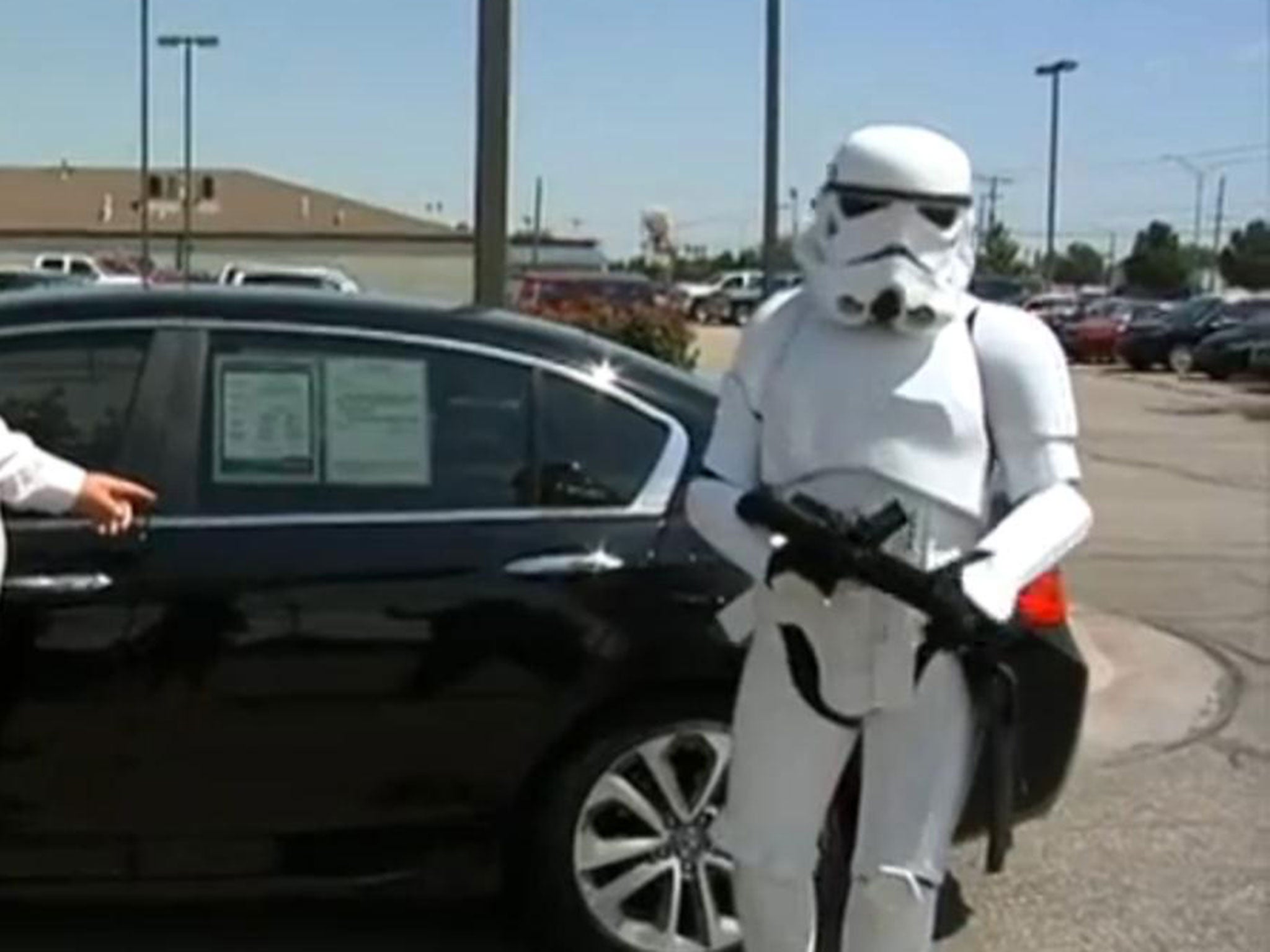 A man dressed as a Star Wars storm trooper prompted a lock down in Salina, Kansas on Tuesday, local media has reported.