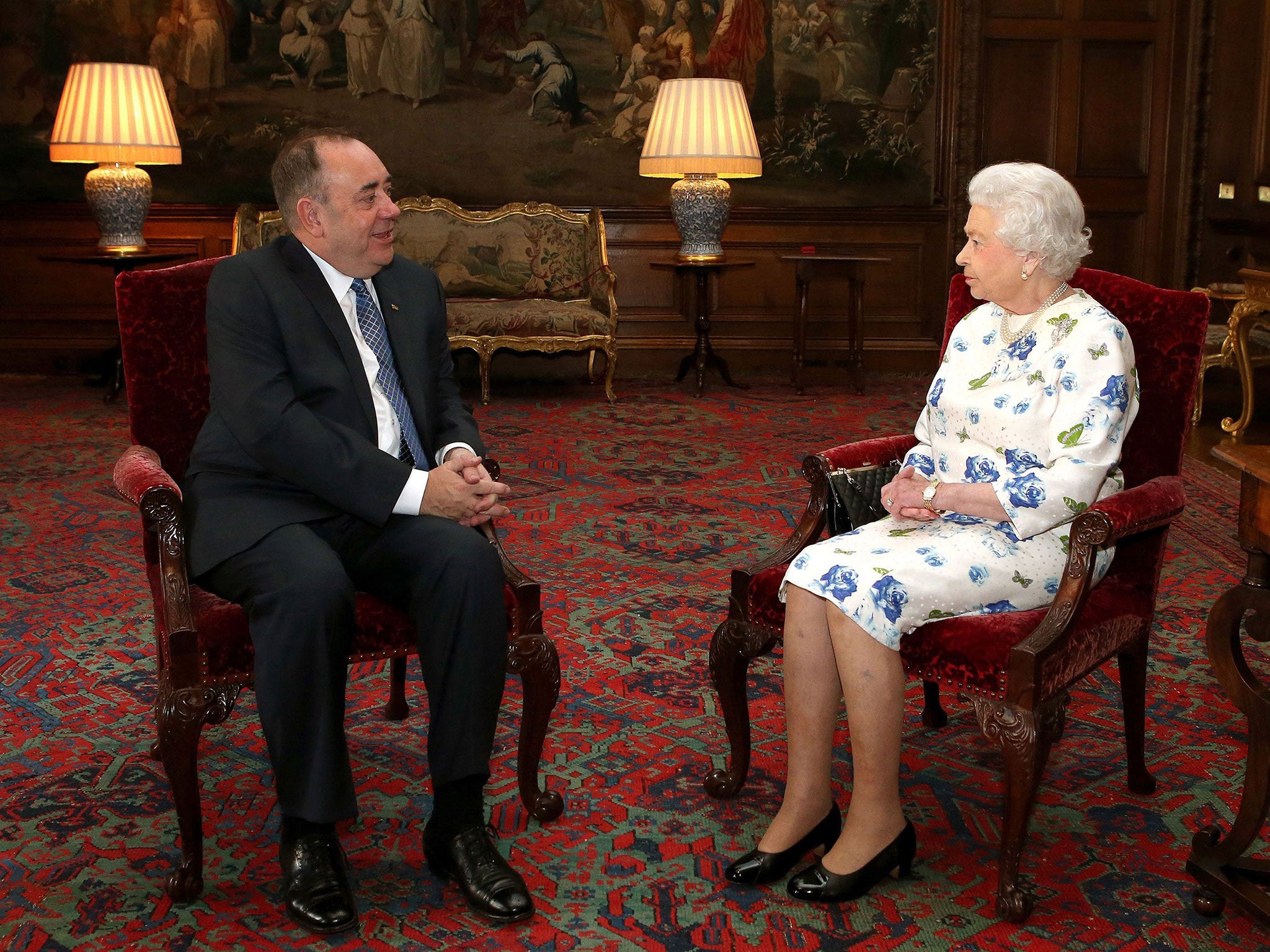 Queen Elizabeth II holds an audience with Scotland's First Minister Alex Salmond at the Palace of Holyroodhouse in Edinburgh, Scotland
