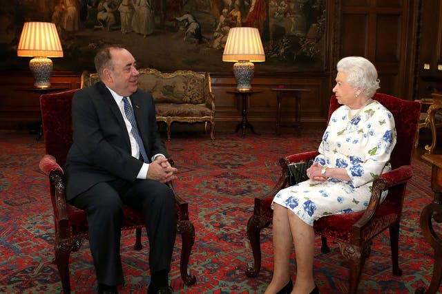 Queen Elizabeth II holds an audience with Scotland's First Minister Alex Salmond at the Palace of Holyroodhouse in Edinburgh, Scotland 