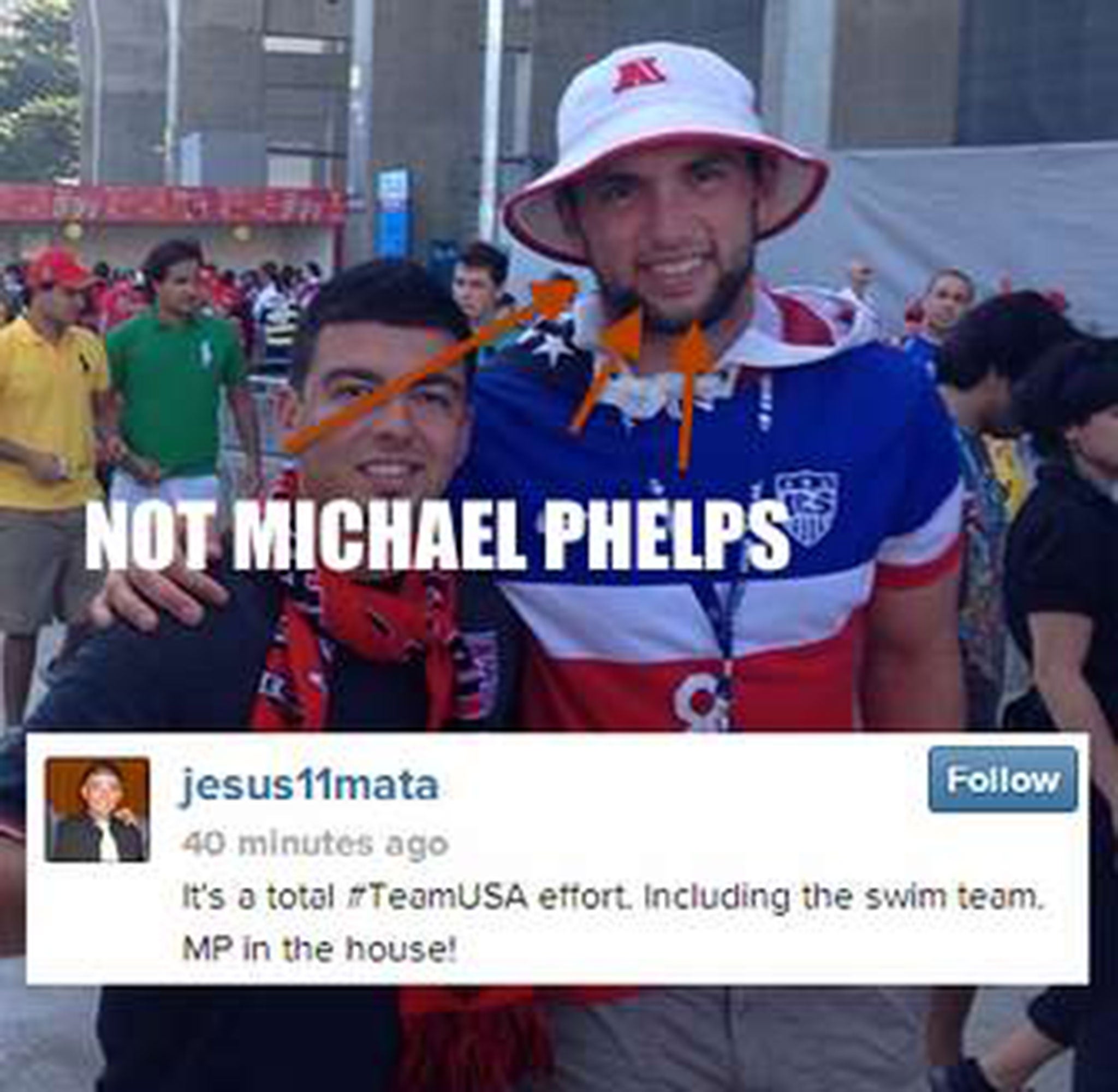 A fan mistakes Indianapolis Colts quarter-back Andrew Luck for Olympic swimmer Michael Phelps