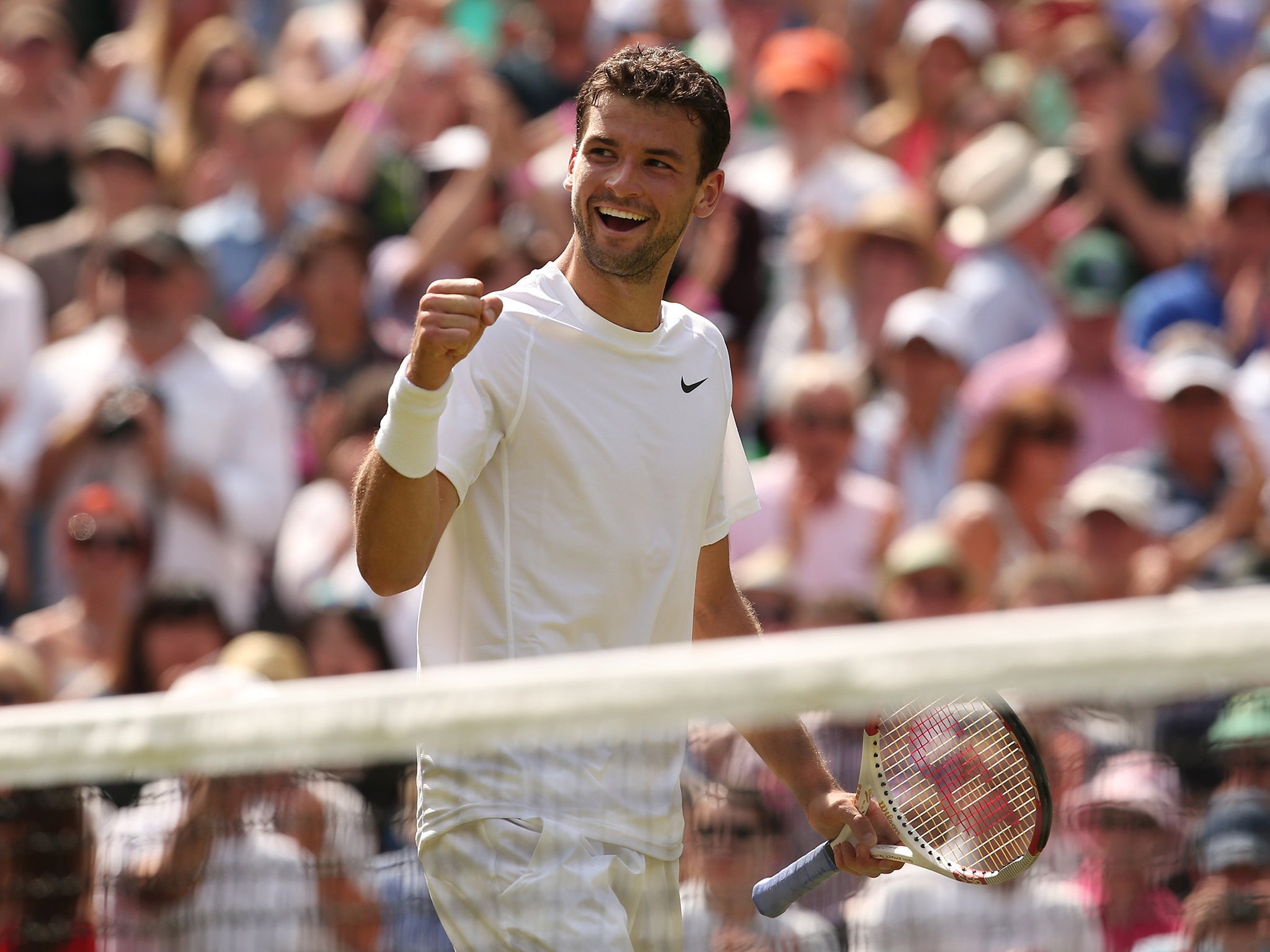 Gregor Dimitrov celebrates his win over Andy Murray