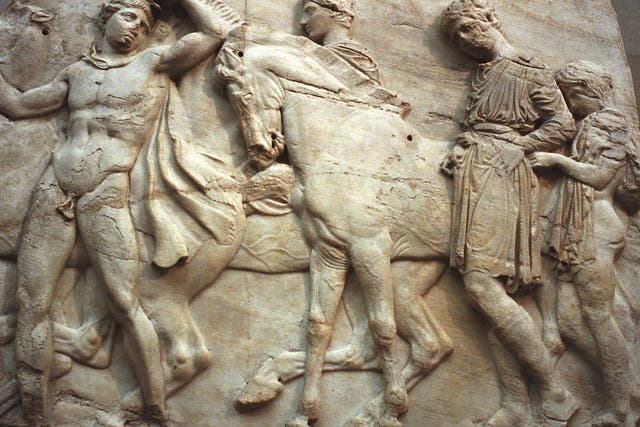 A frieze that forms part of the Elgin Marbles, taken from the Parthenon in Athens, on display at the British Museum