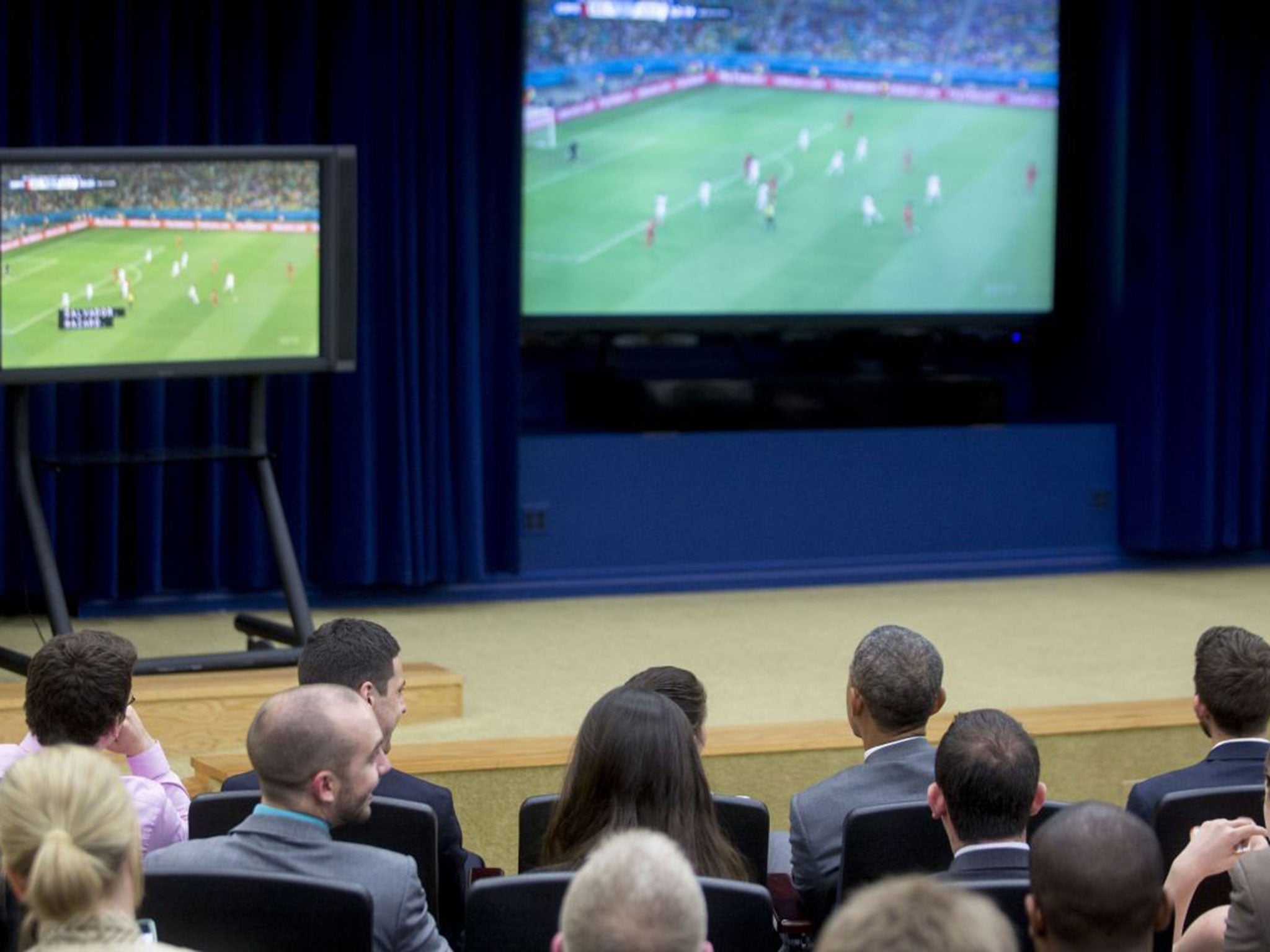 President Obama watches the World Cup match between the United States and Belgium