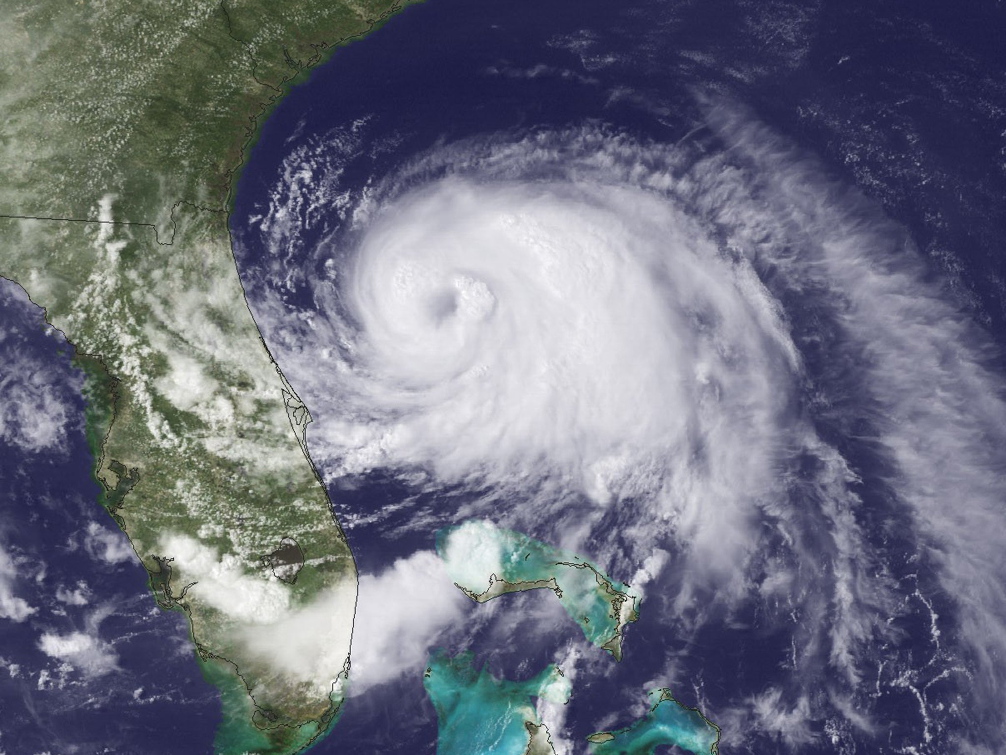 In this handout provided by the National Oceanic and Atmospheric Administration (NOAA) from the GOES-East satellite, Tropical Storm Arthur travels up the east coast of the United States in the Atlantic Ocean