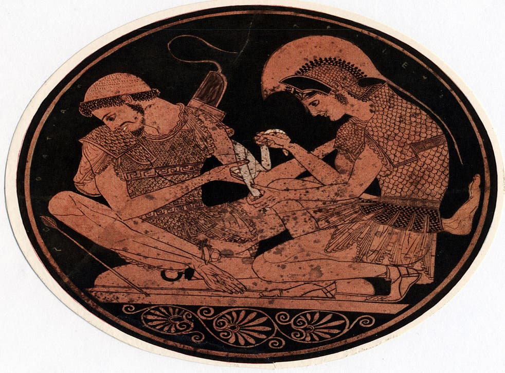 Achilles heals: a vase depicting Homer's hero bandaging the wound of his friend Patroclus