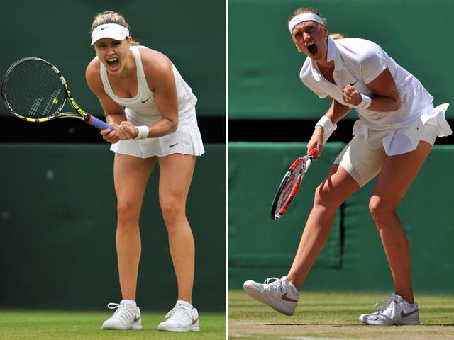 Eugenie Bouchard (L) and Petra Kvitova (R) play in the Wimbledon final on Saturday 5 July, 2014.
