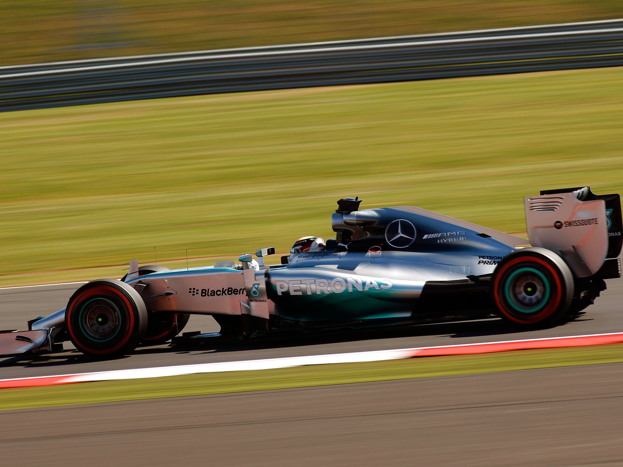 Lewis Hamilton of Great Britain and Mercedes GP drives during practice