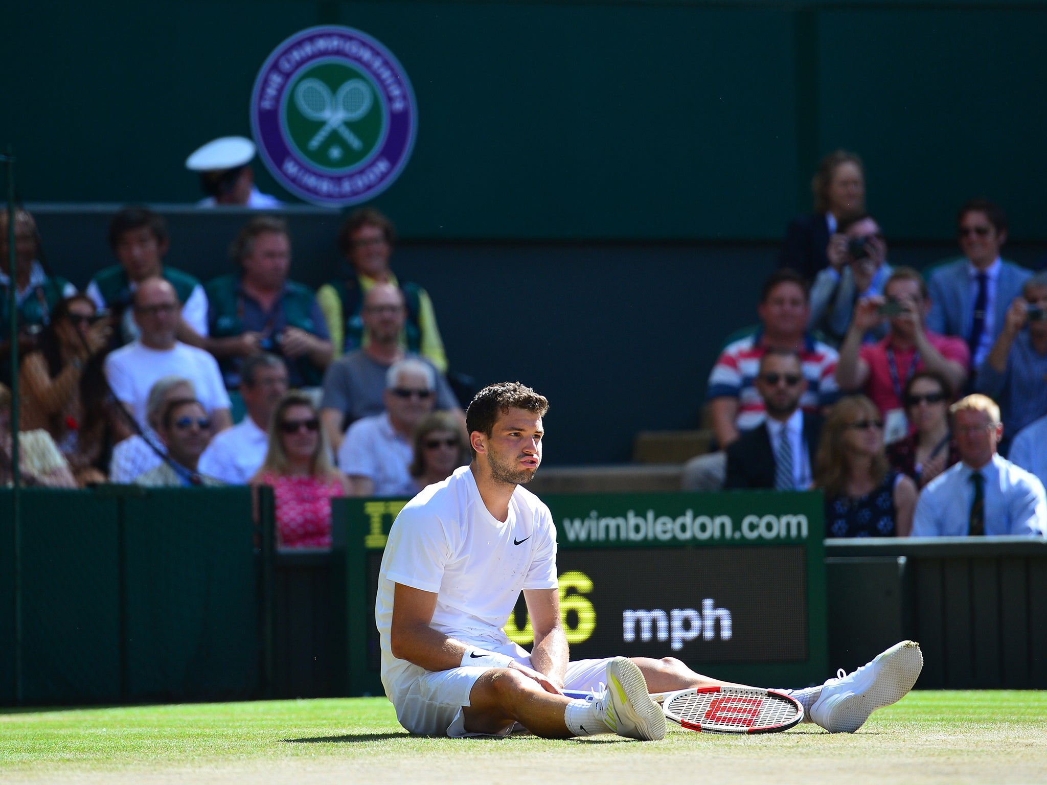 Grigor Dimitrov pictured during his semi-final defeat to Novak Djokovic