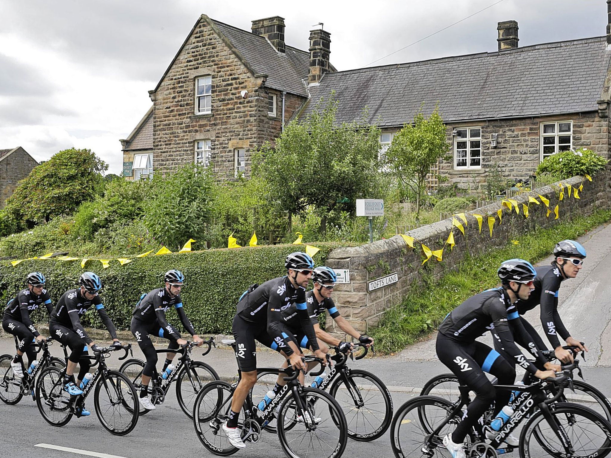 Chris Froome and his Sky team take to the roads of Yorkshire yesterday for a practice run