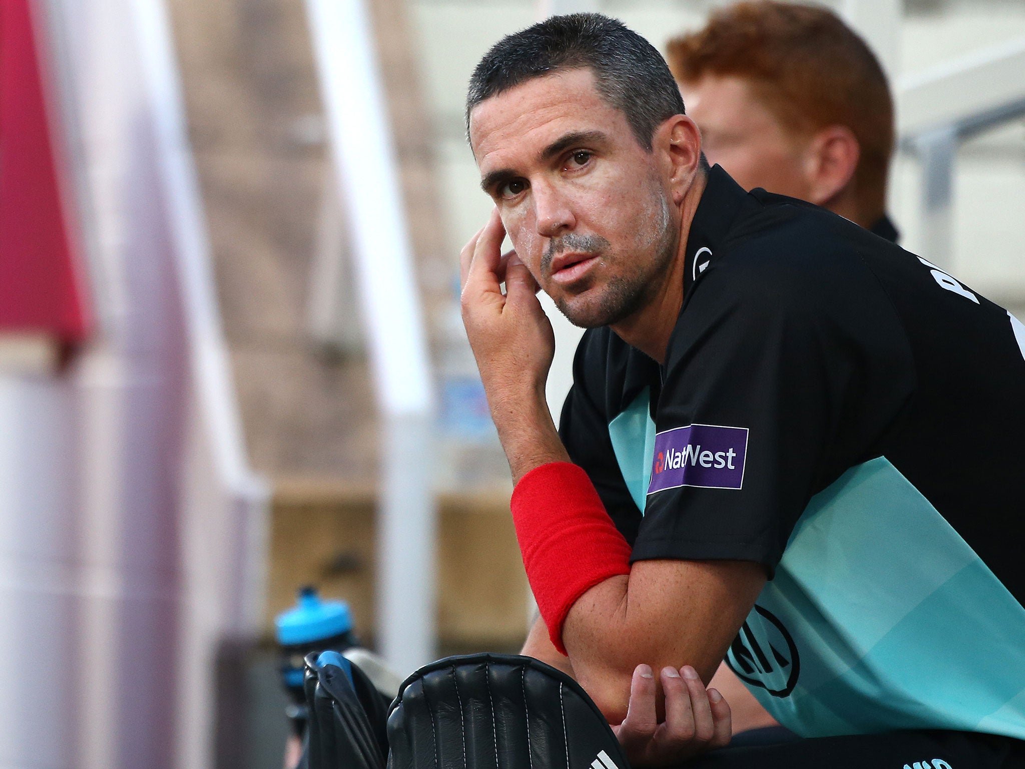 Kevin Pietersen of Surrey sits on the bench waiting to come on to bat during the Natwest T20 Blast match between Surrey and Sussex Sharks