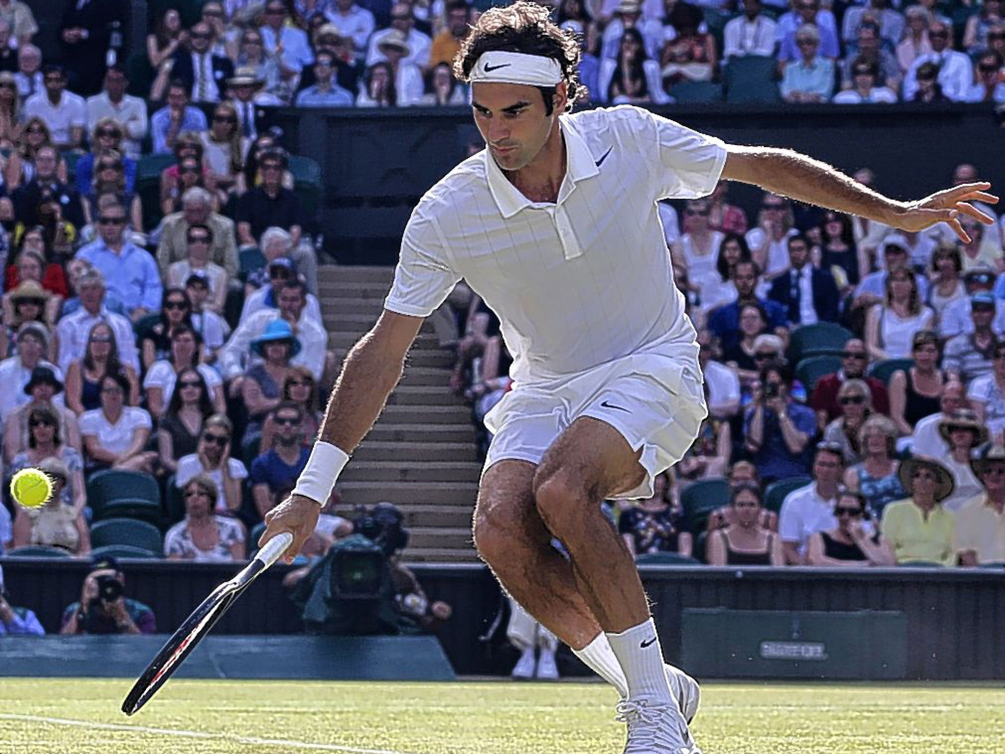 Roger Federer on his way to a straight-sets semi-final victory over Milos Raonic yesterday
