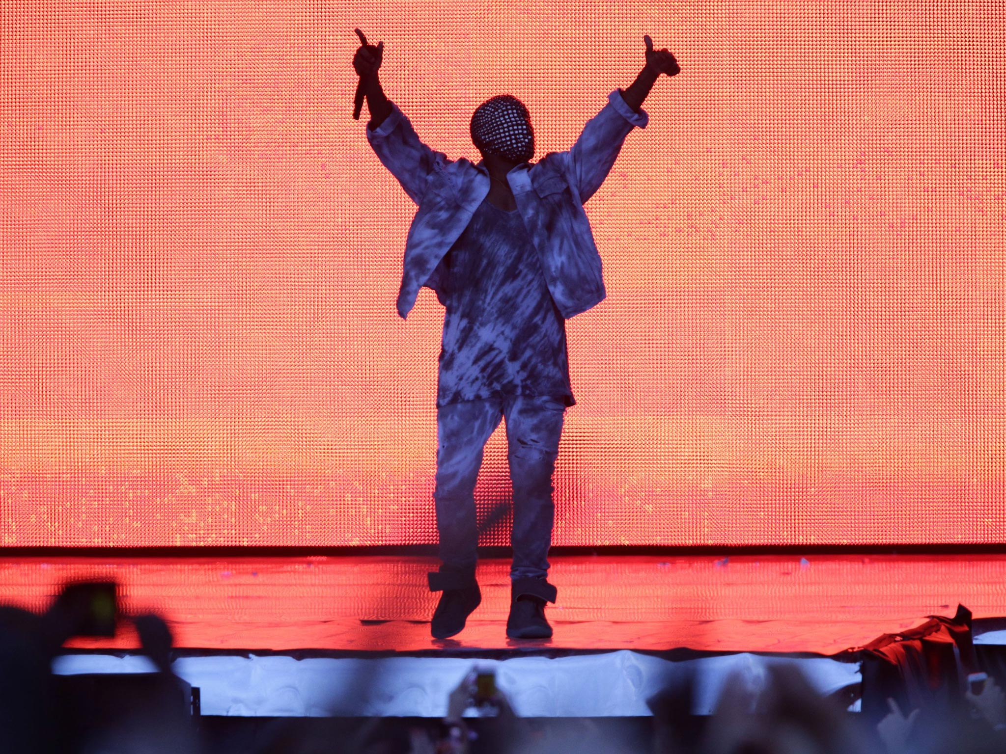 Kanye West performing on the Main Stage at the Wireless Festival in Finsbury Park, north London