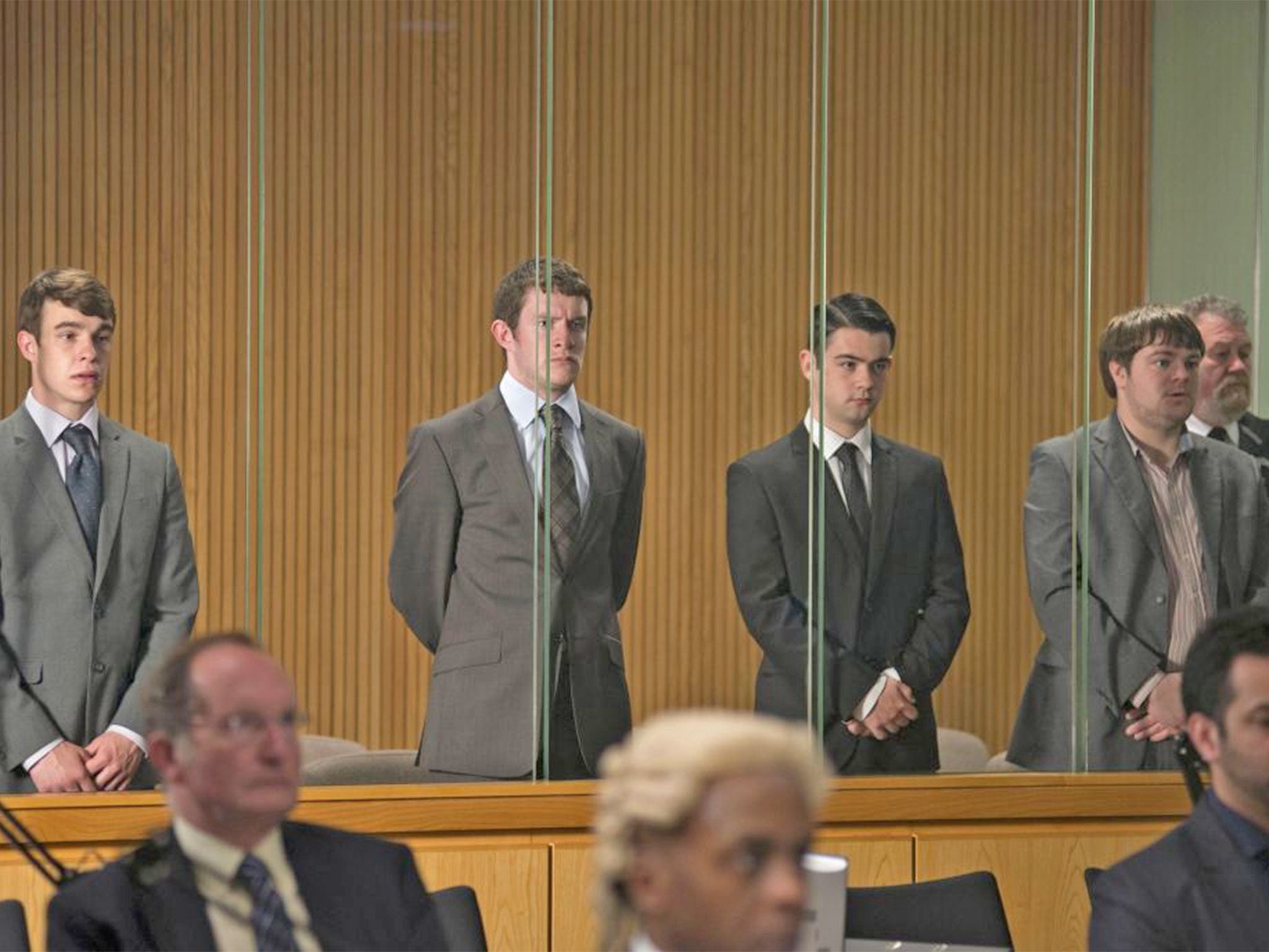 The accused: Nico Mirallegro, Philip Hill Pearson, Jack McMullen and Andrew Ellis in ‘Common’