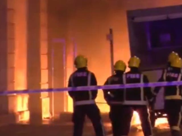 Firefighters work to contain a fire after a manhole cover exploded in Piccadilly, London last week. Picture: Couronne/Youtube