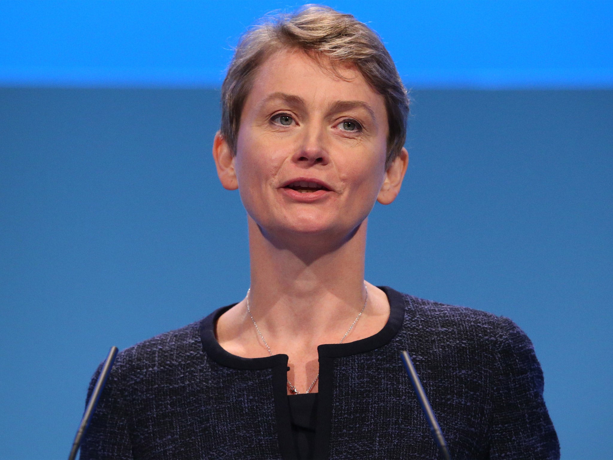 Yvette Cooper speaking at the Labour Party conference last year