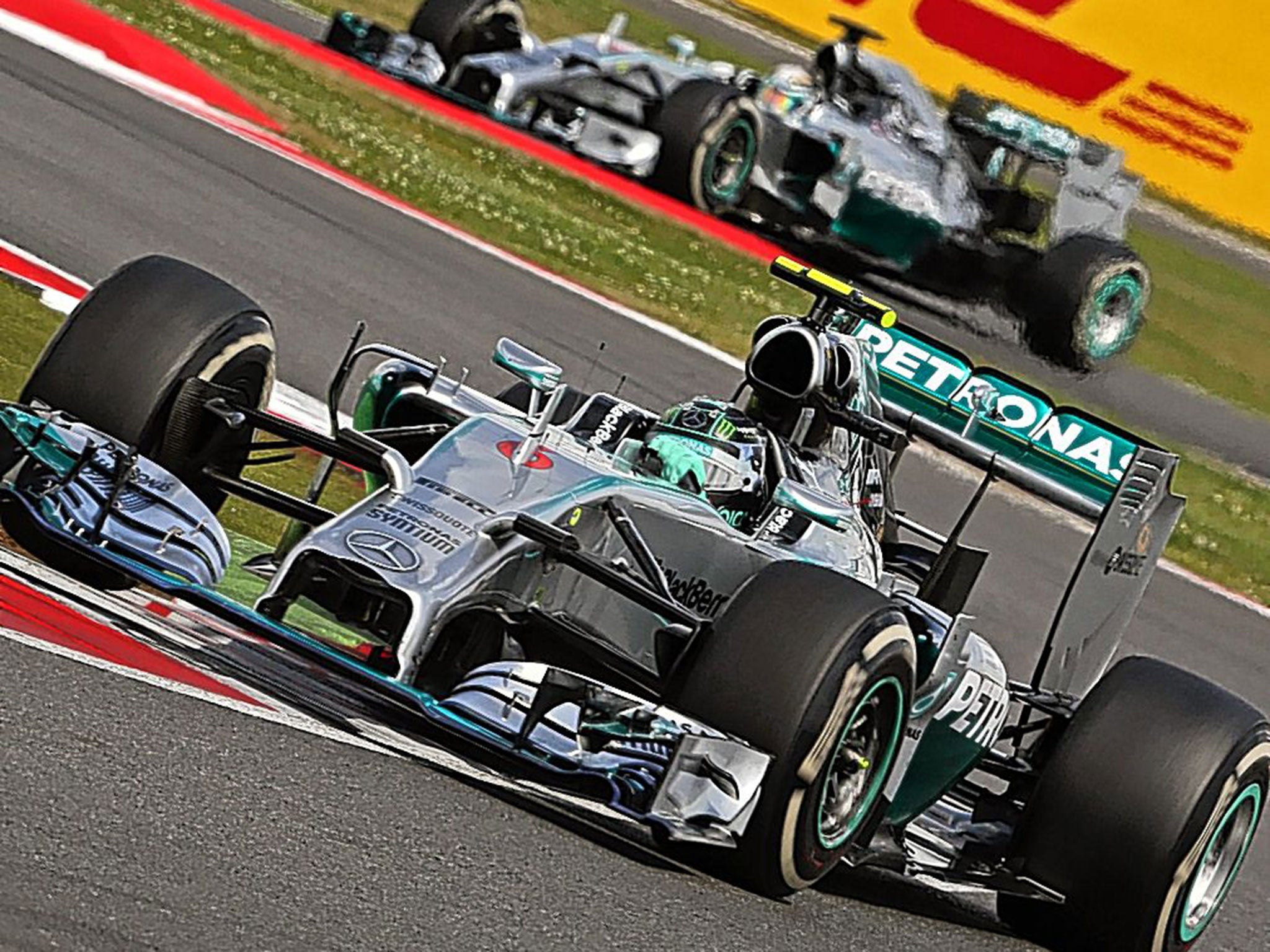 Nico Rosberg drives ahead of Lewis Hamilton at Sunday’s British Grand Prix. The head-to-head between the Mercedes team-mates has delivered at times breathless racing