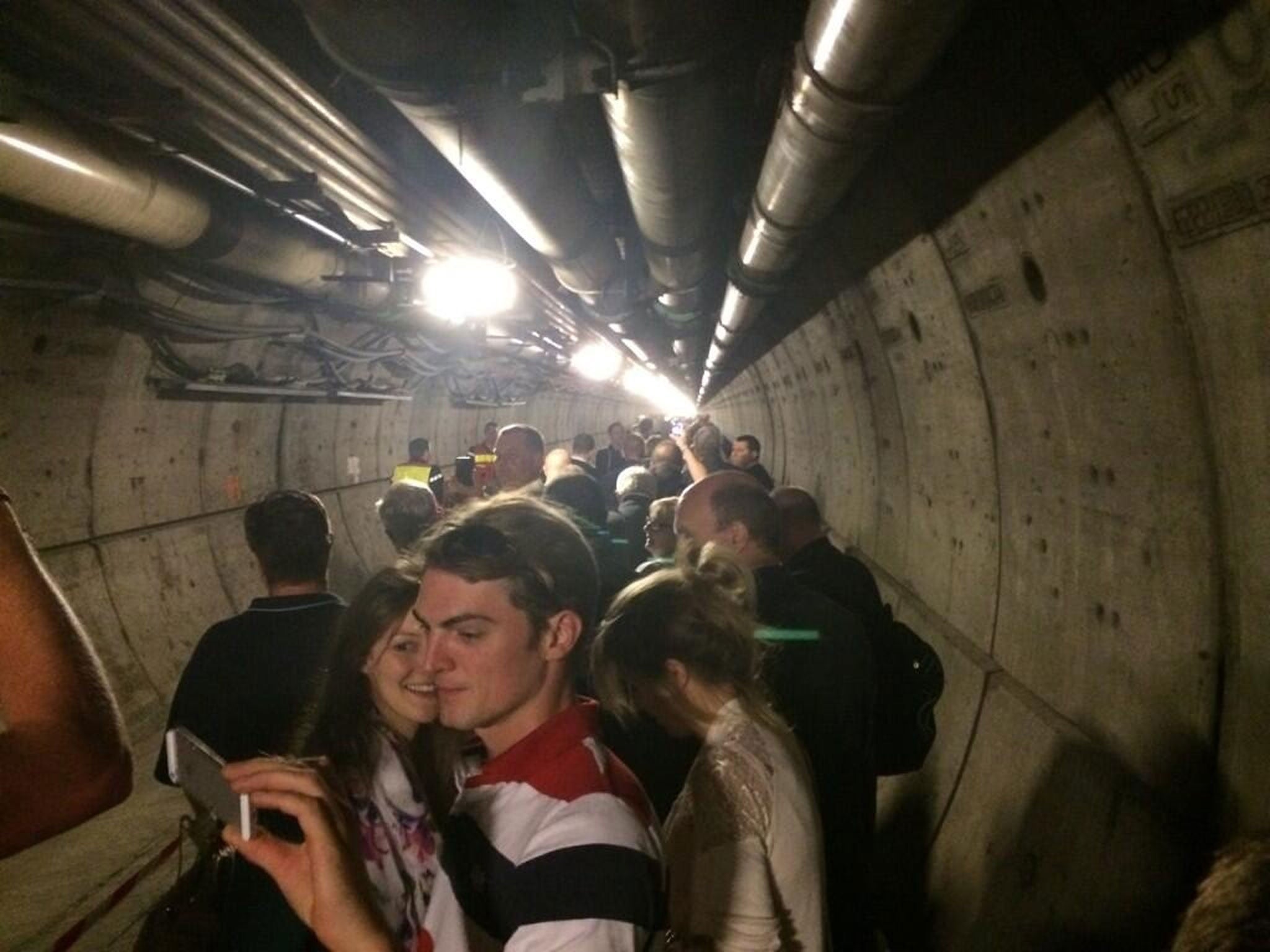 Richard Byrom tweeted this image with the caption: "Evacuation from the Eurotunnel this morning after the power lines came down"