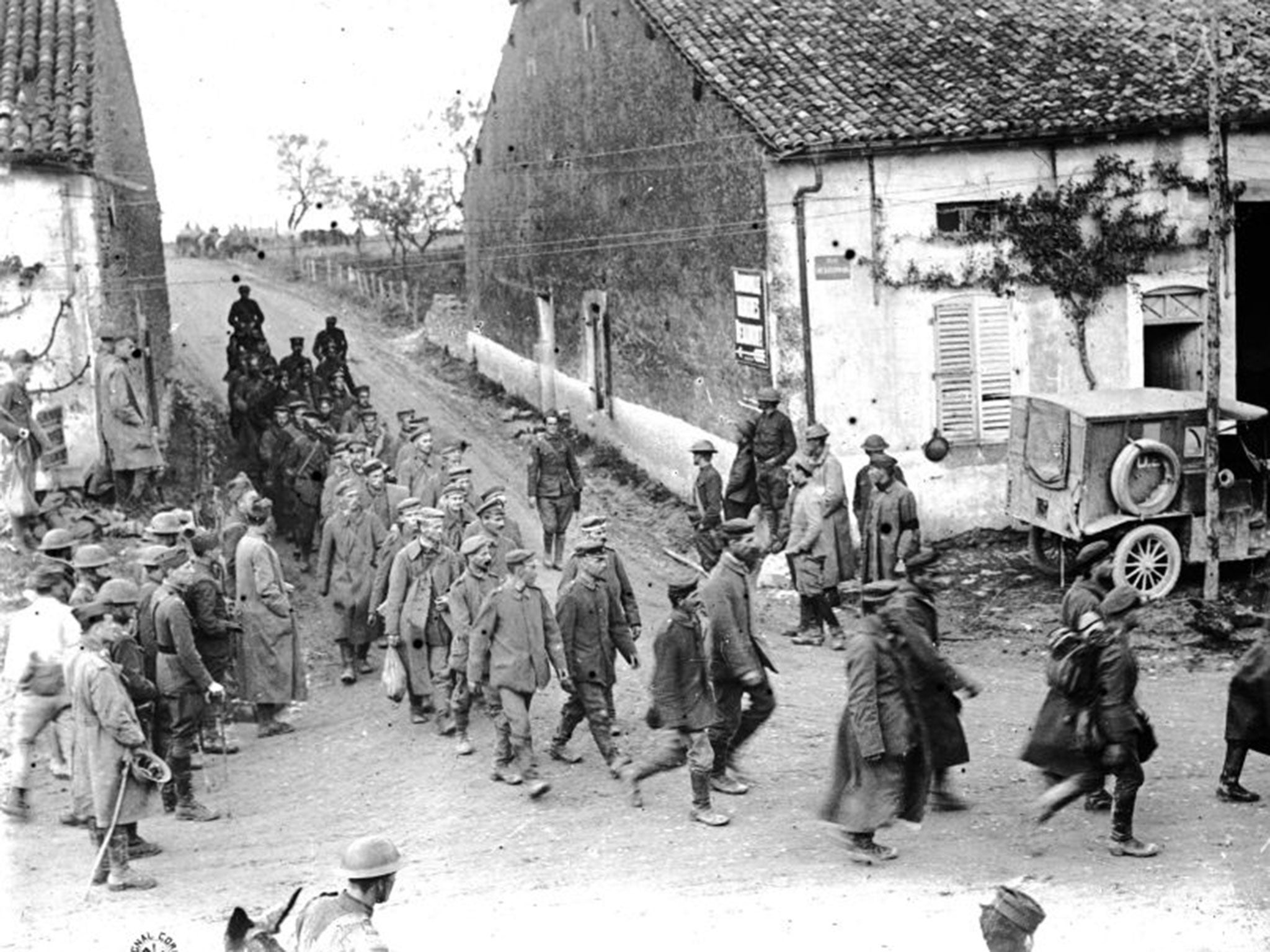 A group of captured Germans being marched through St Mihiel Salient