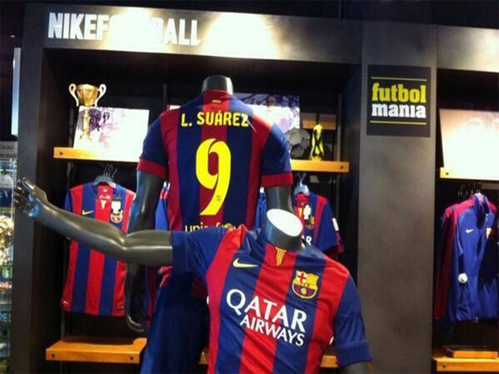 Luis Suarez shirts are already on sale in one shop in Barcelona