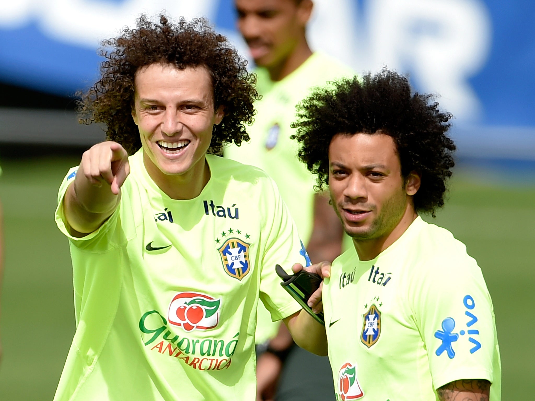David Luiz with Marcelo ahead of Brazil's semi-final