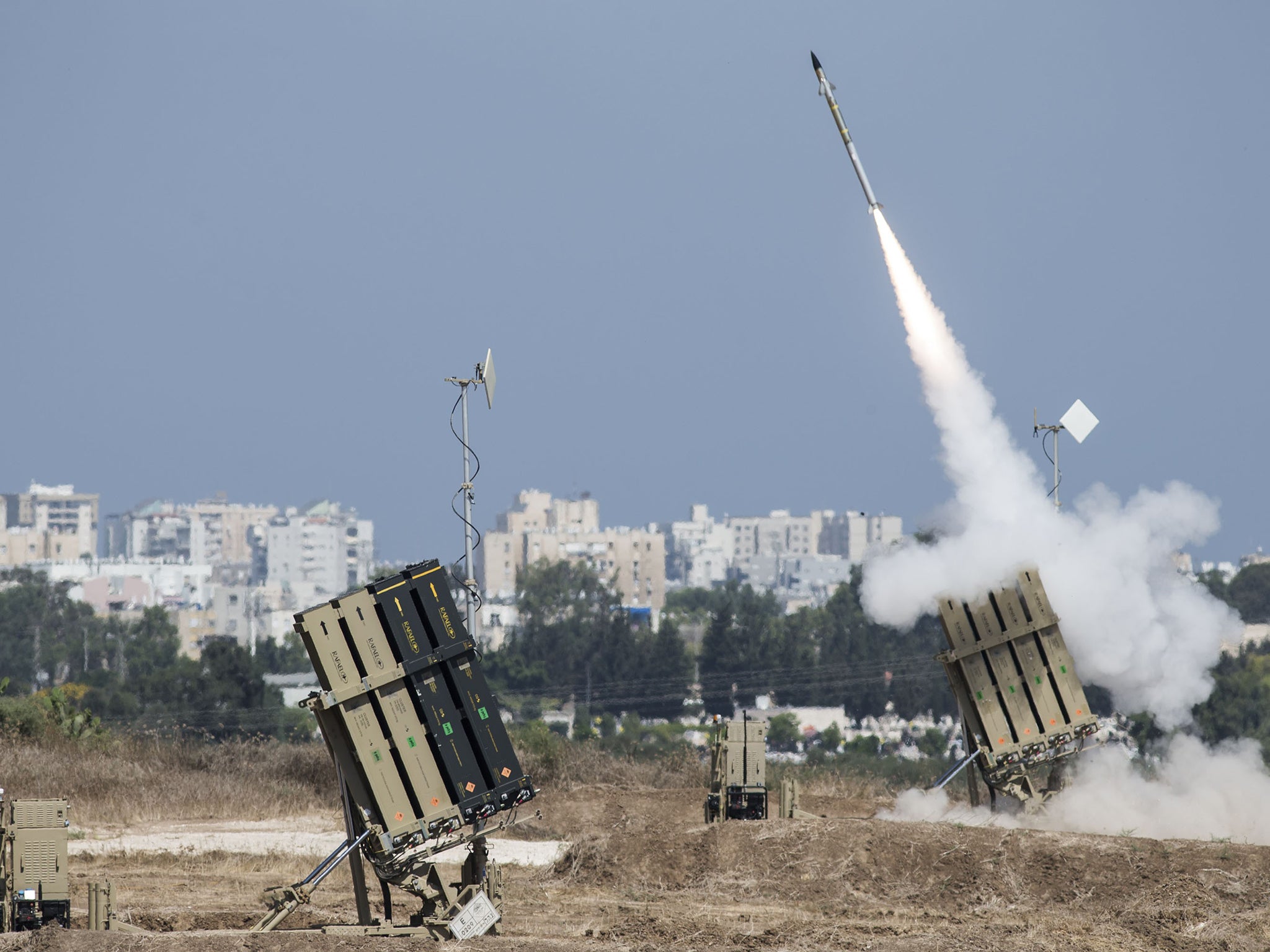 The Iron Dome air-defense system fires to intercept a rocket over the city of Ashdod. Due to recent escalation in the region, the Israeli army started new deployments at the border with the Gaza Strip