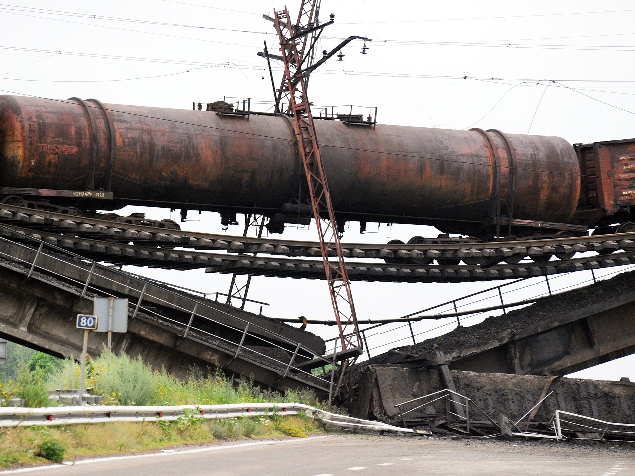 A railway bridge, damaged during the night of 6-7 July, near the village of Novobakhmutivka, 30 km north of Donetsk