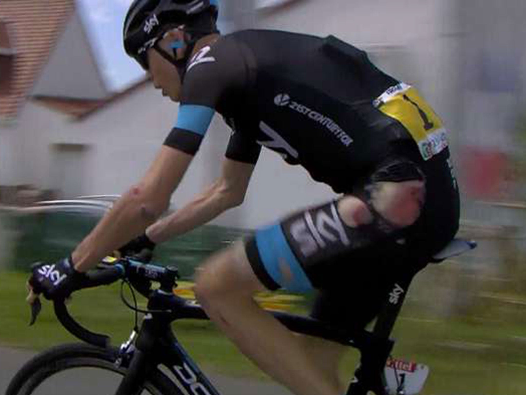Chris Froome continued on stage four, but was showing the effects of the crash he suffered early on