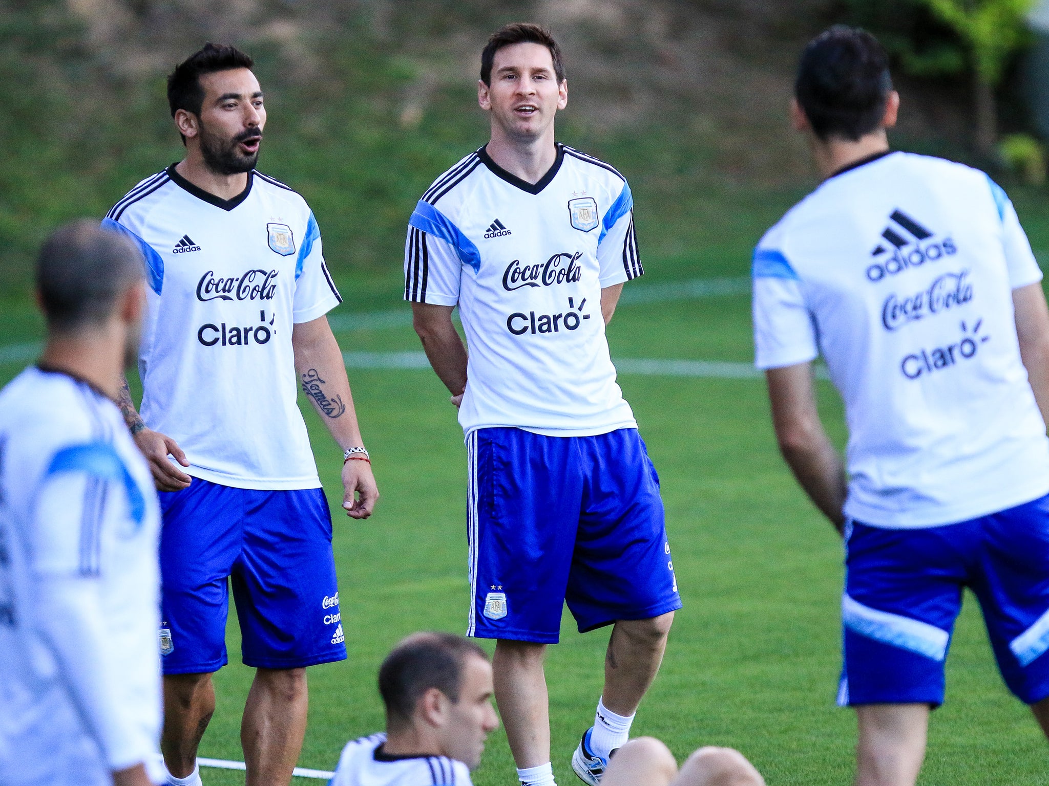 Lionel Messi trains with the Argentina squad ahead of their semi-final with Netherlands