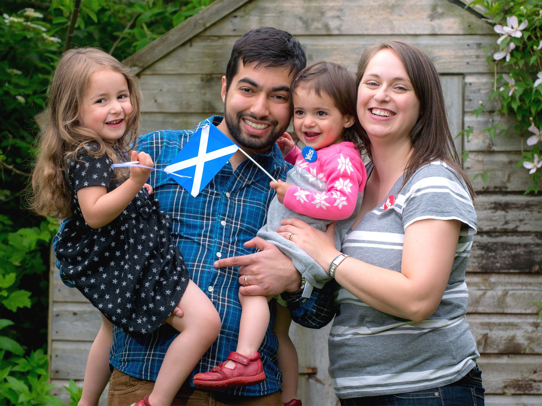 Fiona Sarwar, with her husband Mohsin and children Hannah and Abigail, at their home in Coupar Angus, Perthshire