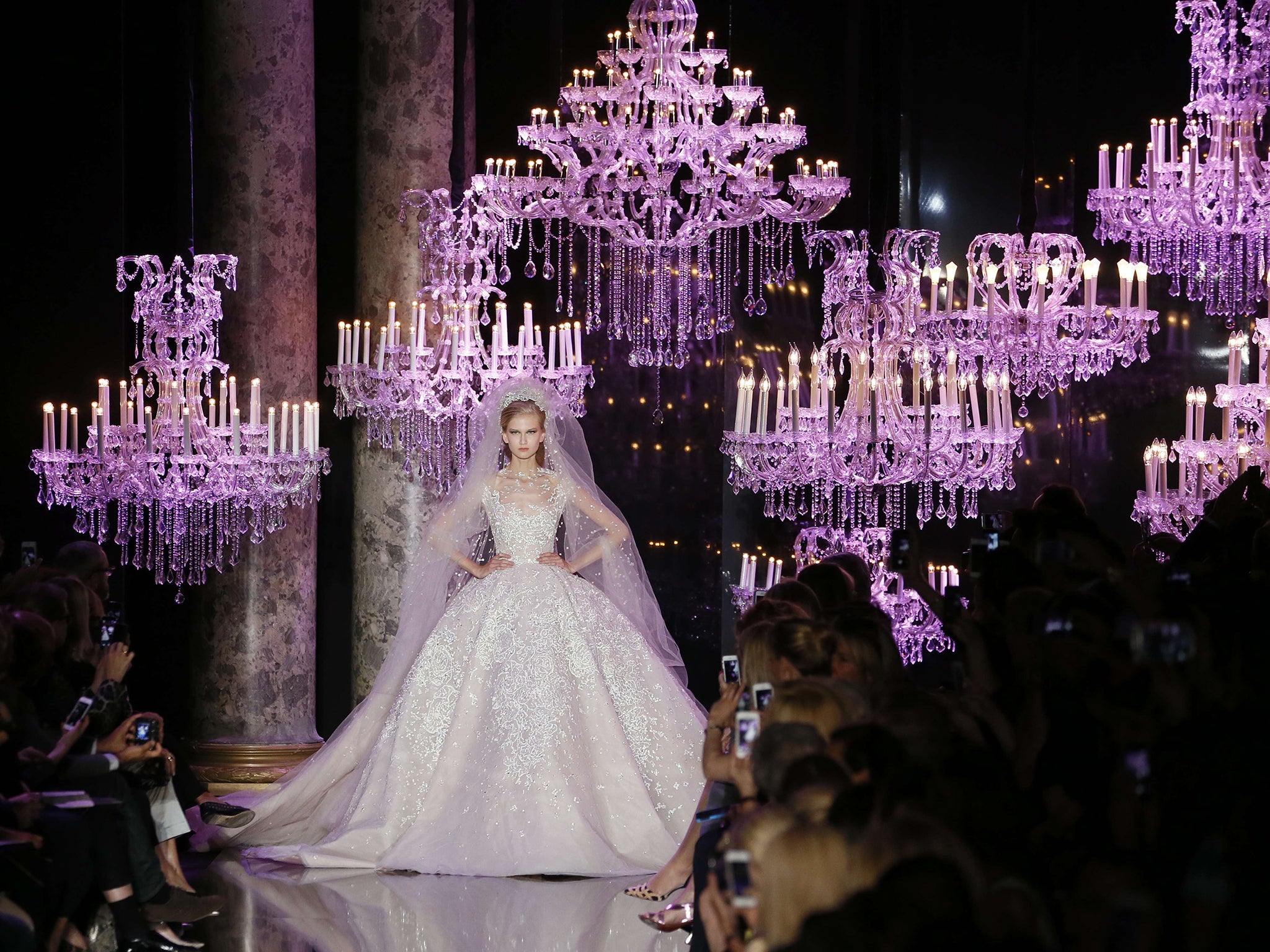 A model presents a creation by Elie Saab during the 2014/2015 Haute Couture Fall-Winter collection fashion show in Paris