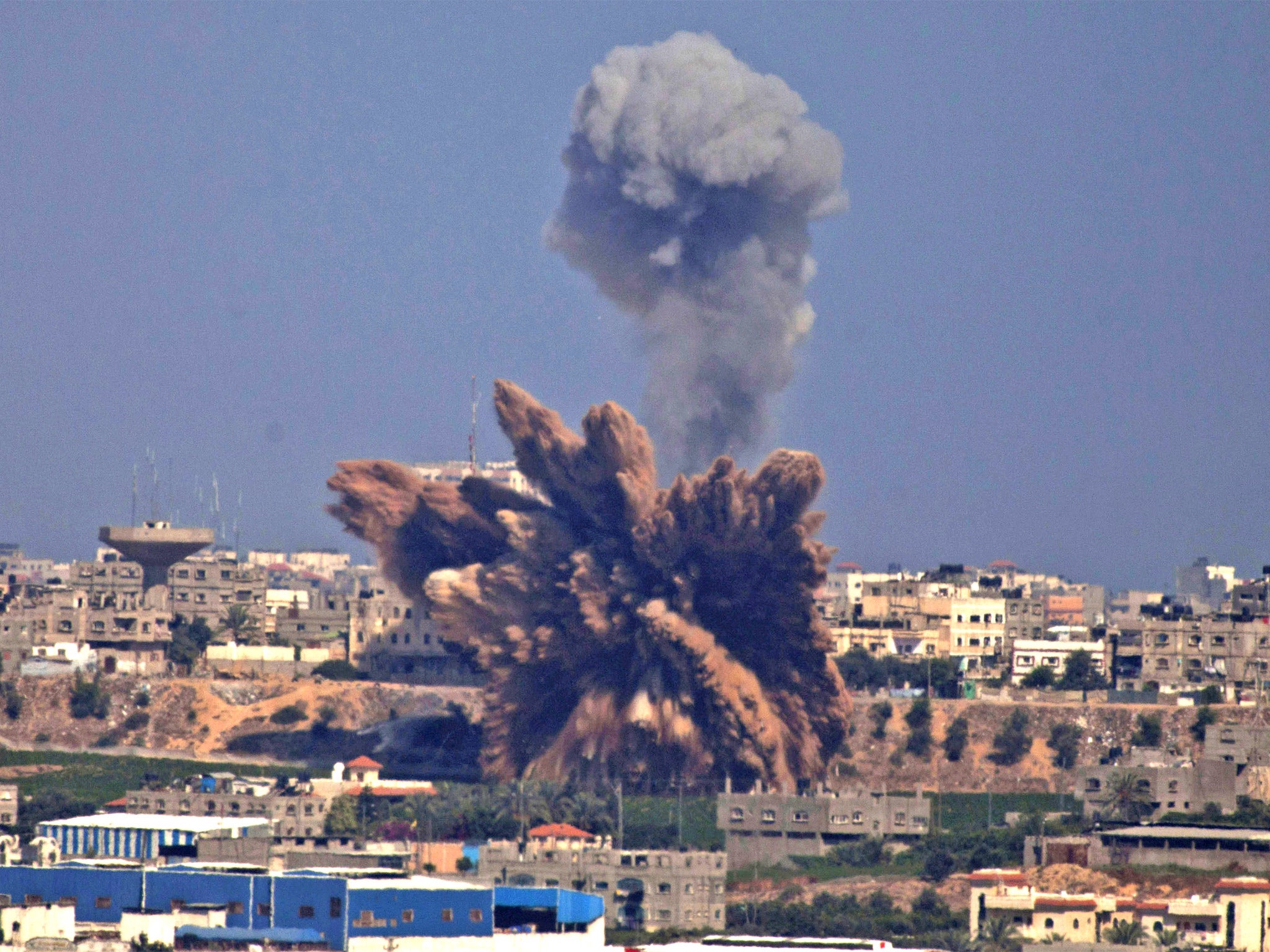 An Israeli air raid seen from Sderot (Getty)