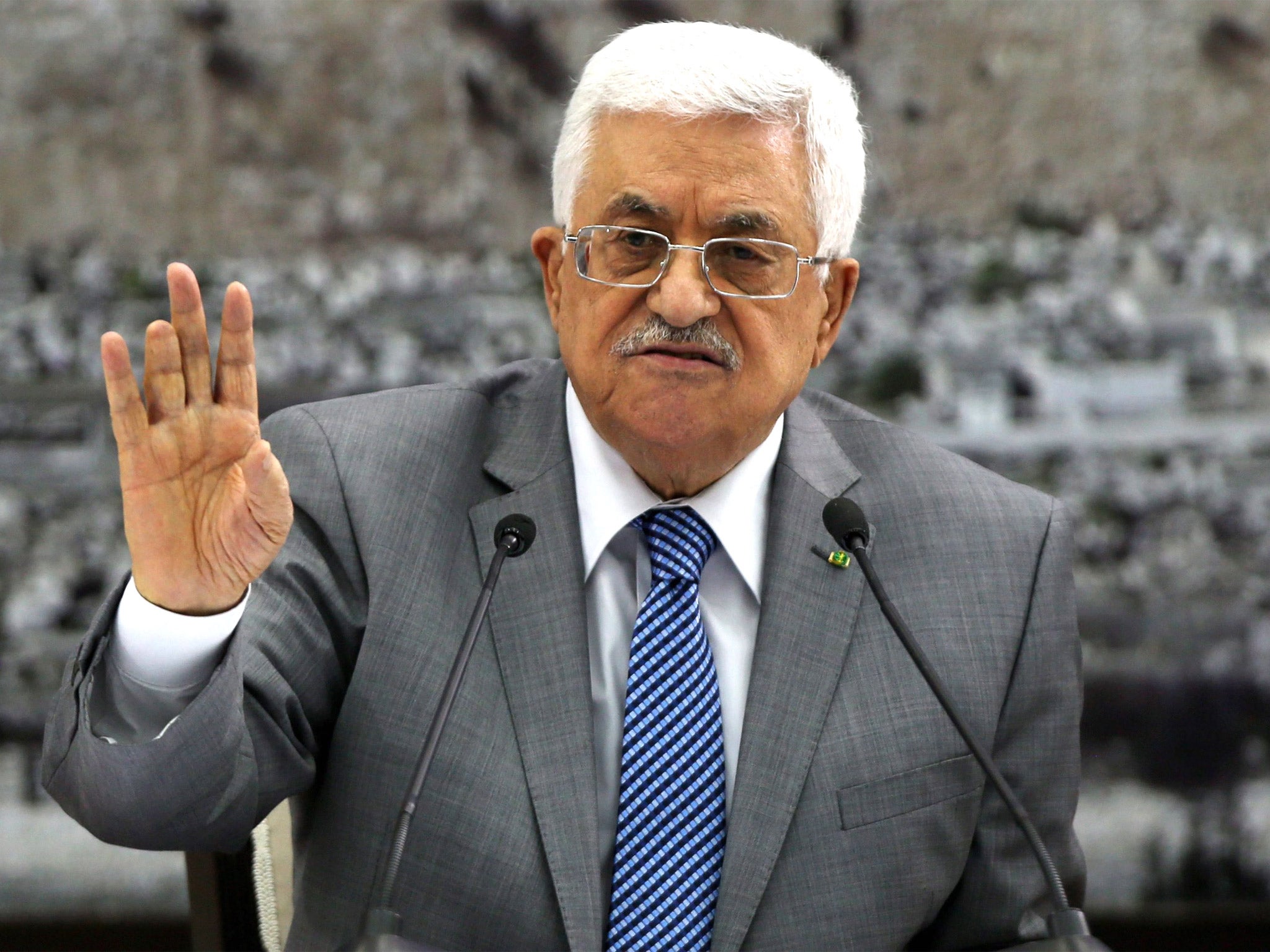 Palestinian President Mahmoud Abbas speaking in the West Bank town of Ramallah
