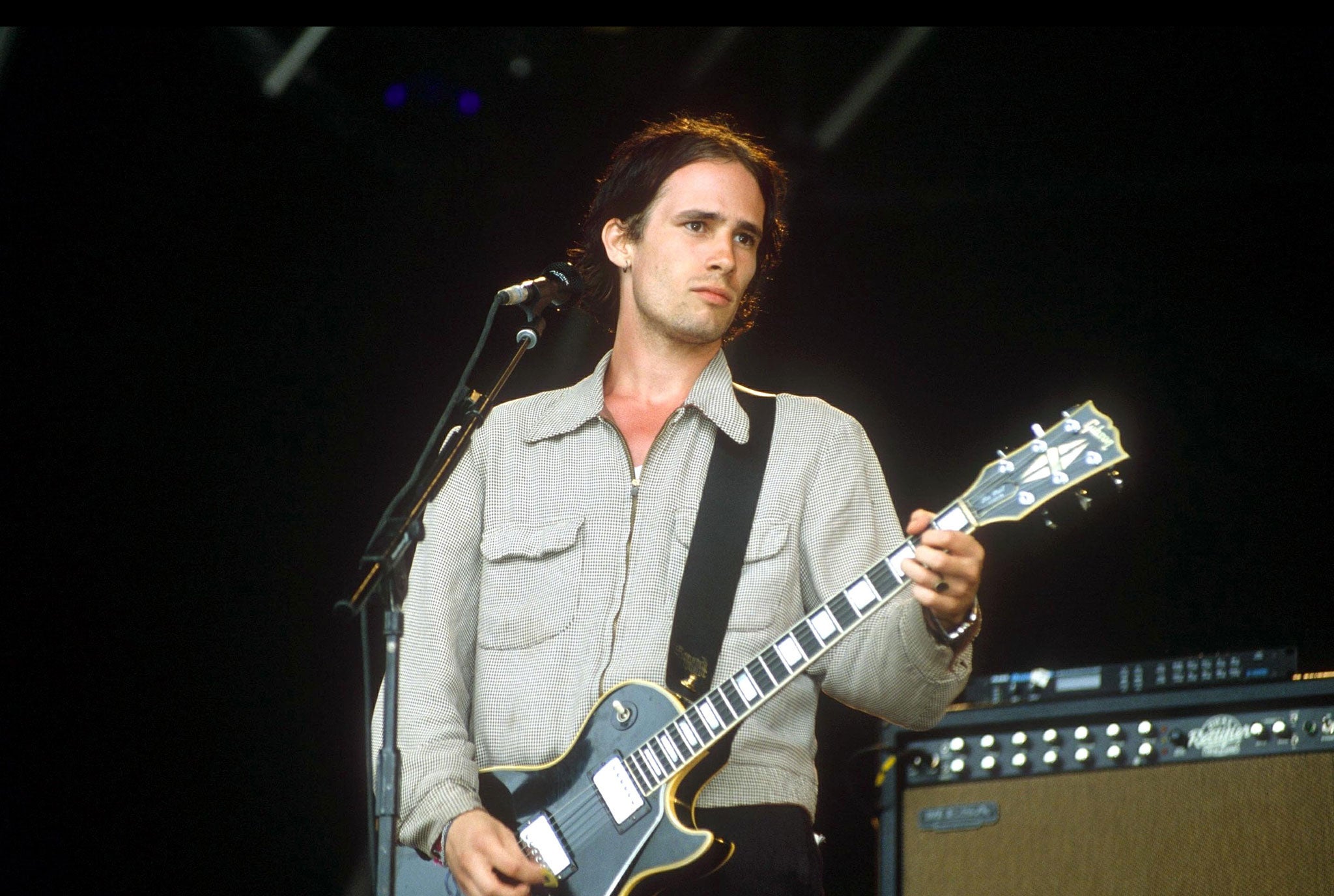 Buckley on stage at Glastonbury in 1995