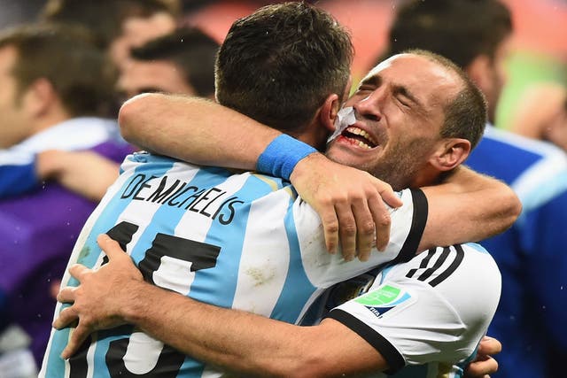 Pablo Zabaleta celebrates Argentina's World Cup semi-final victory