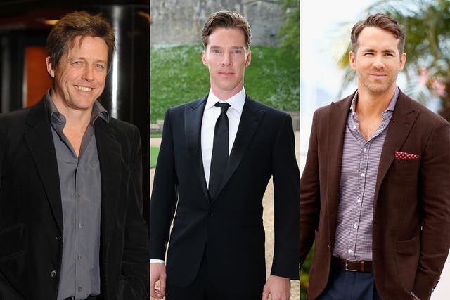 Several male celebrities have confessed to being on a diet, including, from left to right, Hugh Grant, Benedict Cumberbatch and Ryan Reynolds