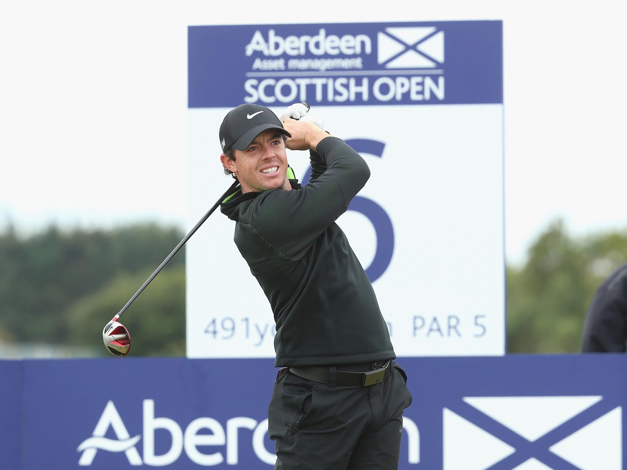 Rory McIlroy tees off in Aberdeen yesterday
