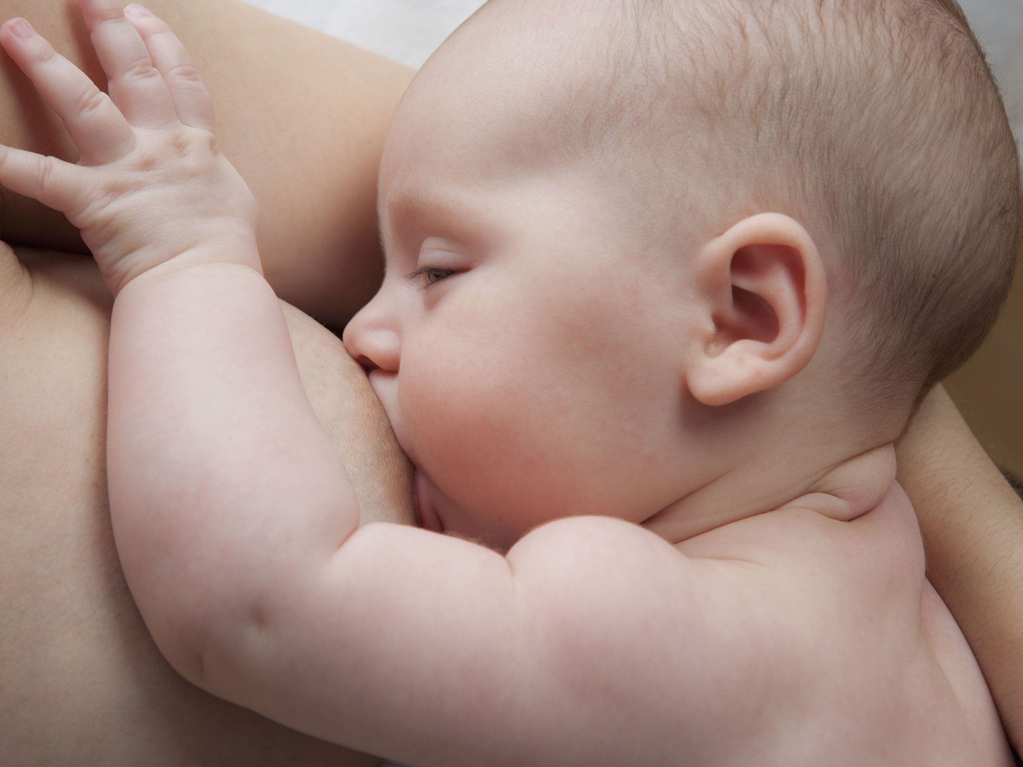 A baby girl breastfeeding
