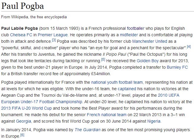 Paul Pogba's Wikipedia page