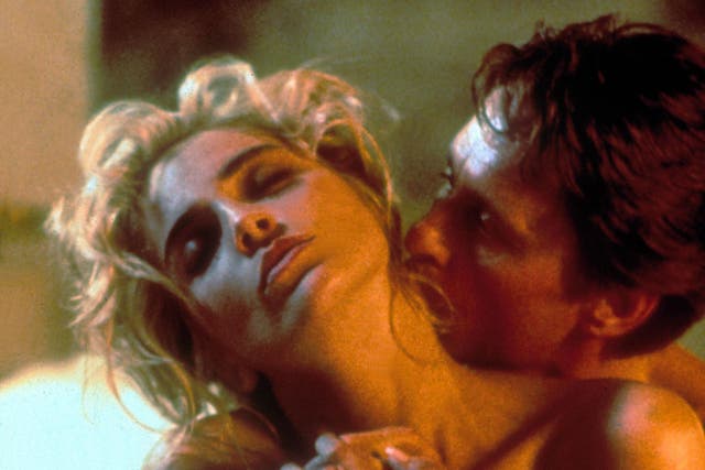Sharon Stone and Michael Douglas in Basic Instinct, famous for its graphic sex scenes and infamous 'leg-crossing' scene