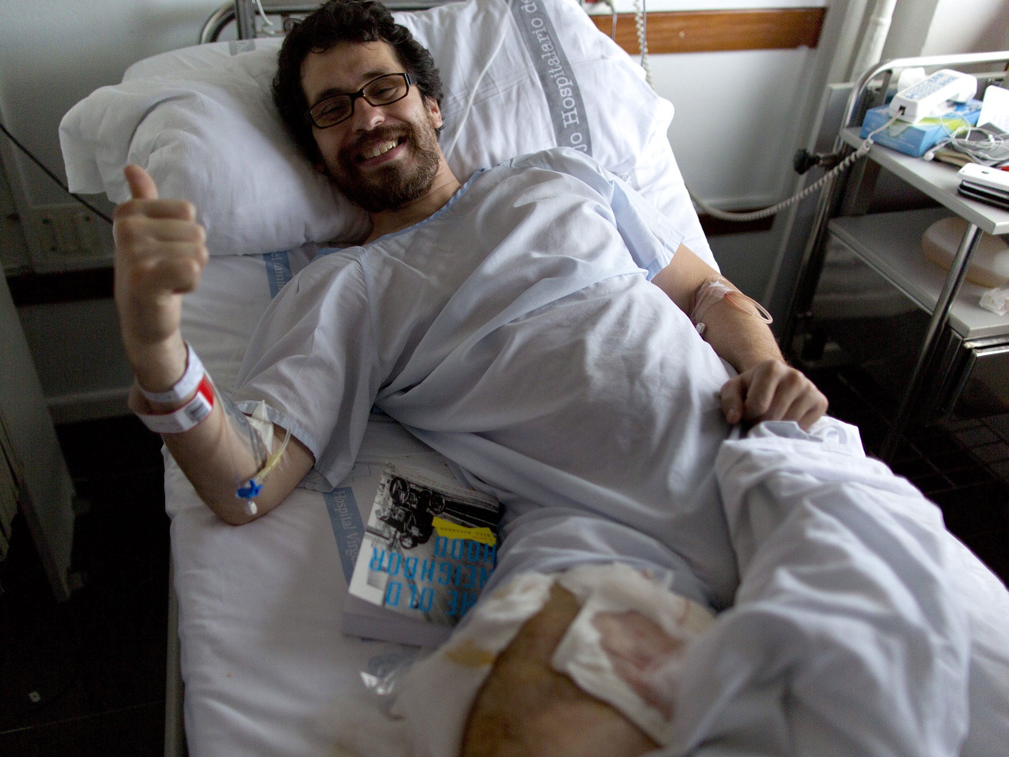 Bill Hillman, the co-author of a book on surviving the bull run, in hospital after being gored